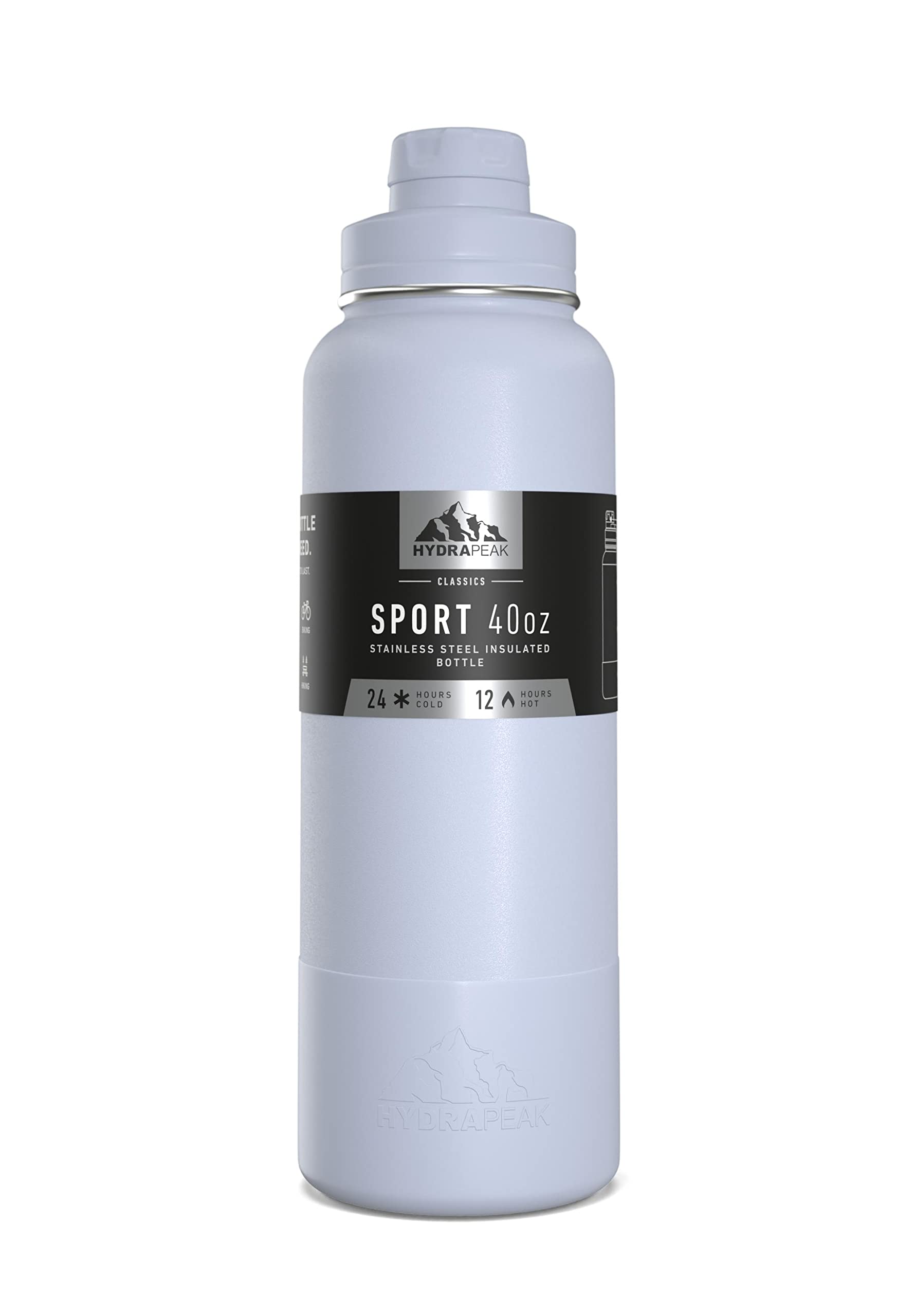 Hydrapeak 40oz Sport Insulated Water Bottle with Chug Lid – Ice, Leak-Proof Stainless Steel