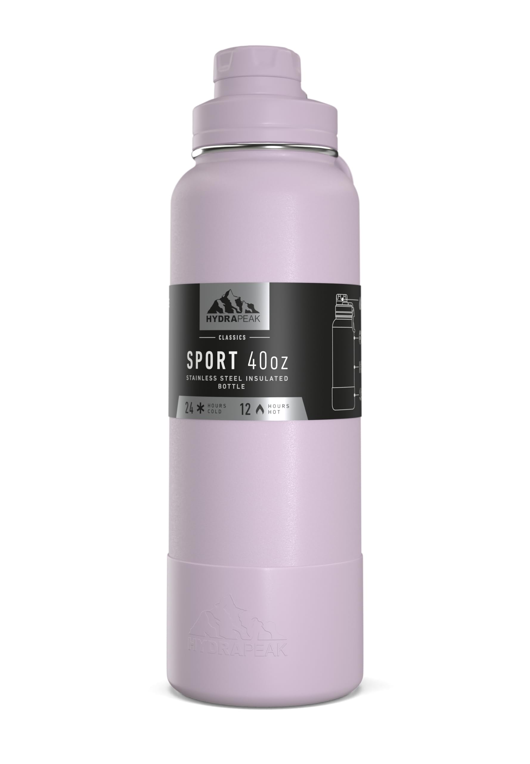 Hydrapeak 40oz Sport Insulated Water Bottle with Chug Lid - Stainless Steel, Blush, Keeps Cold 24 Hours