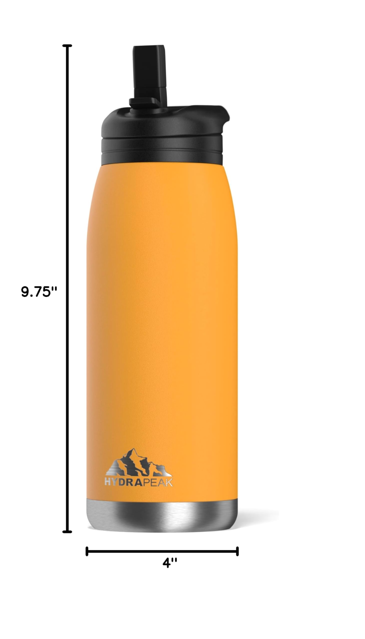 Hydrapeak Flow 32oz Insulated Water Bottle with Straw Lid - Mango, Stainless Steel, BPA-Free Leak-Proof Waterbottle