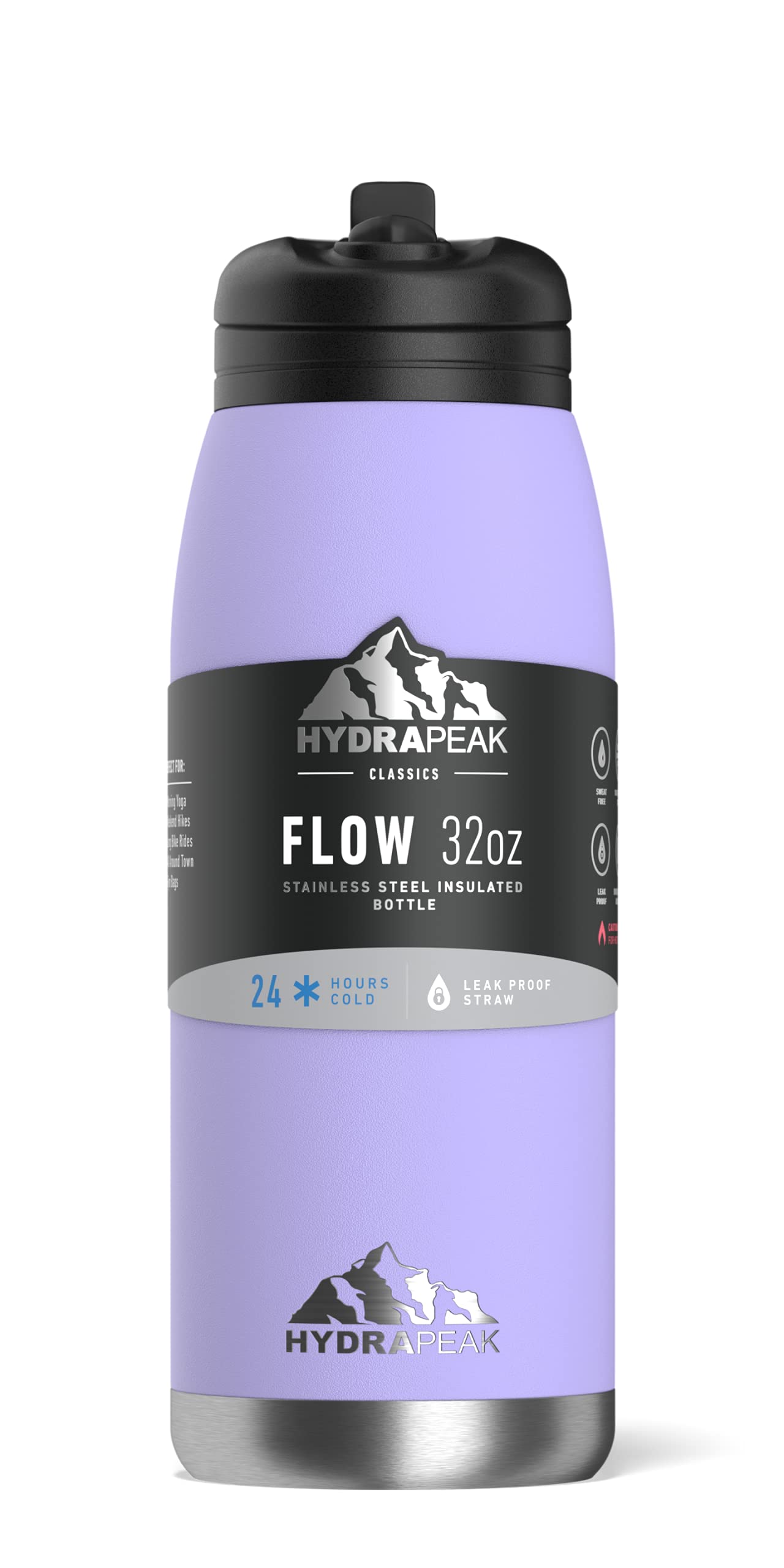 Hydrapeak Flow 1L (32oz) Copper-Coated Insulated Water Bottle with Straw Lid - Lilac, Double-Walled Stainless Steel