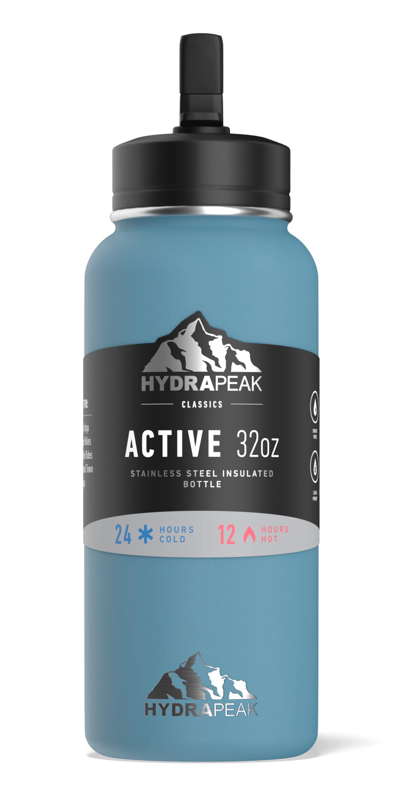 Hydrapeak 32oz Insulated Water Bottle with Straw Lid - Leak-Proof, Double-Wall Vacuum Insulation, Spring Lake