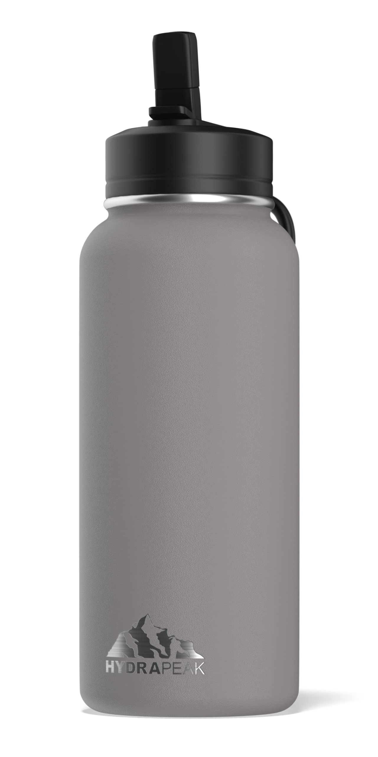 Hydrapeak 32oz Insulated Water Bottle with Straw Lid - Grey, Double Wall Stainless Steel