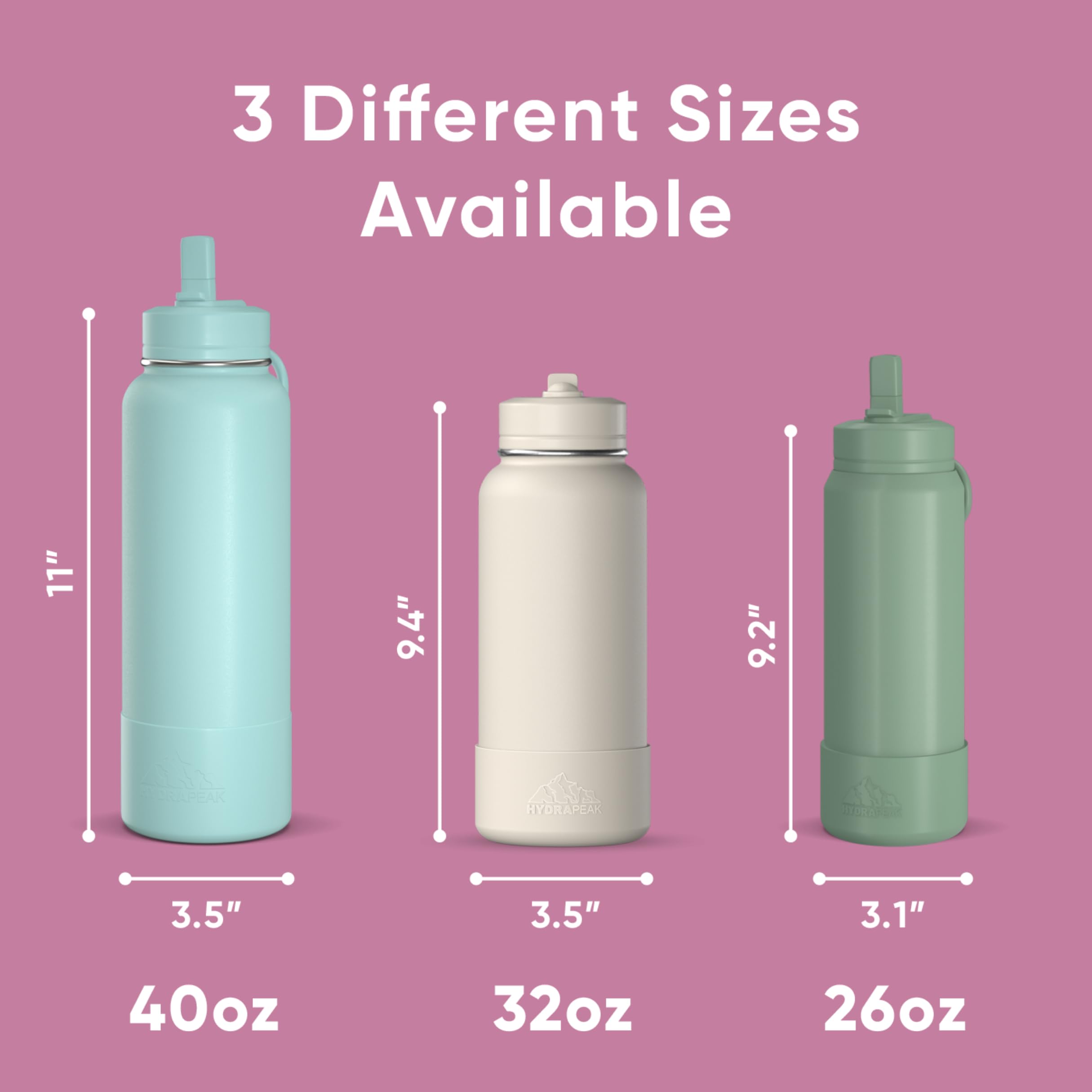 Hydrapeak 26oz Sport Insulated Water Bottle with Straw and Chug Lid - Bubblegum (Includes Both Lids)