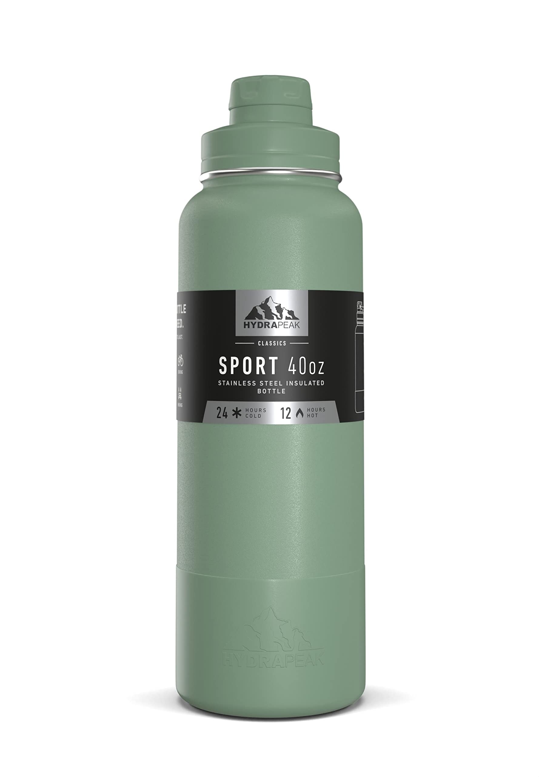 Hydrapeak 40oz Sport Insulated Water Bottle Sage - Double Wall Stainless Steel with Chug Lid