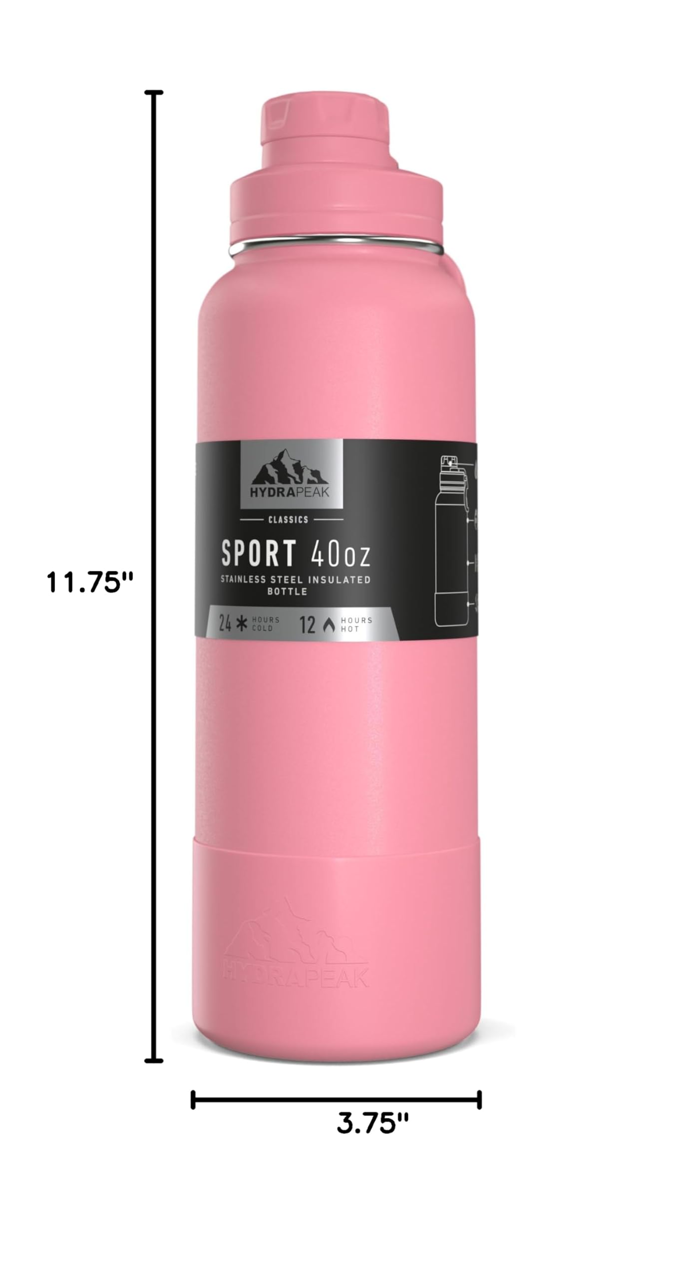 Hydrapeak 40oz Sport Insulated Water Bottle with Chug Lid - Bubblegum - Large Leak-Proof Bottle for All-Day
