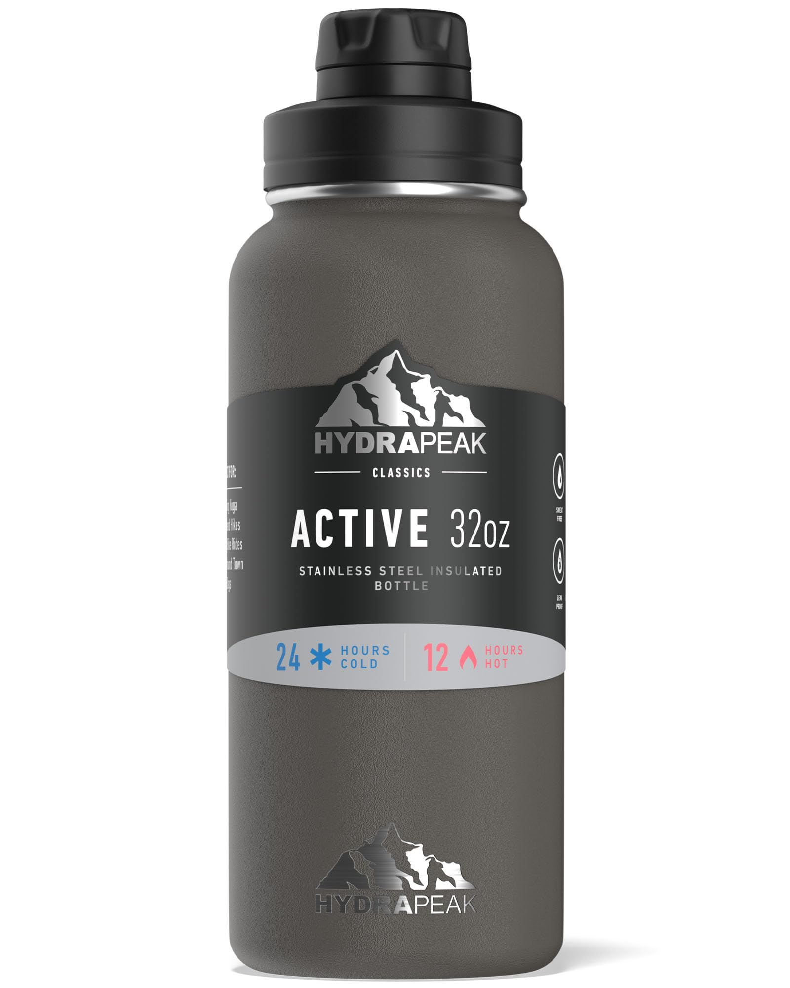 Hydrapeak 32oz Insulated Water Bottle with Chug Lid - Graphite