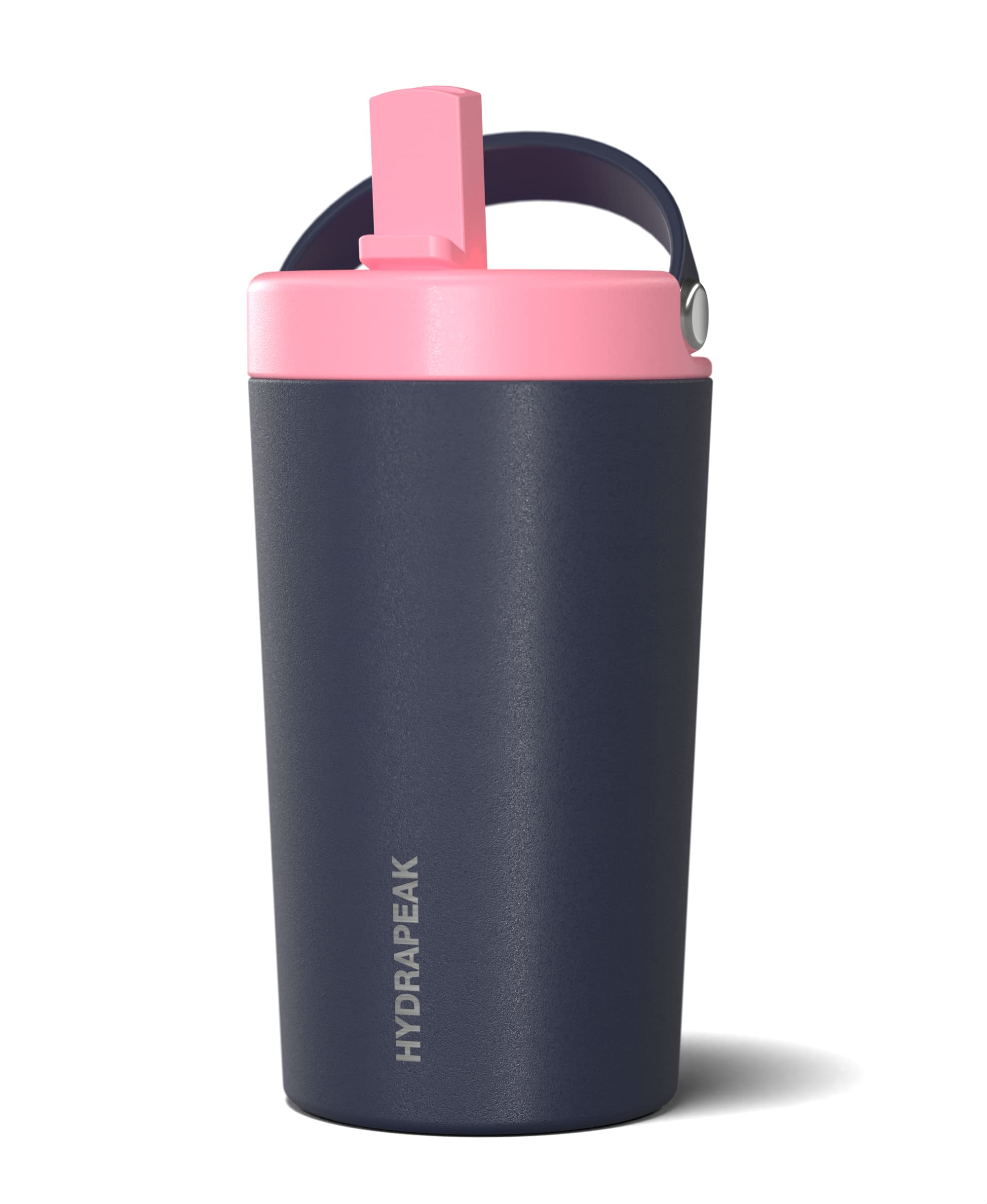 Hydrapeak Junior 14oz Insulated Kids Water Bottle with Straw Lid - Stainless Steel, Leak-Proof, Navy/Bubblegum for
