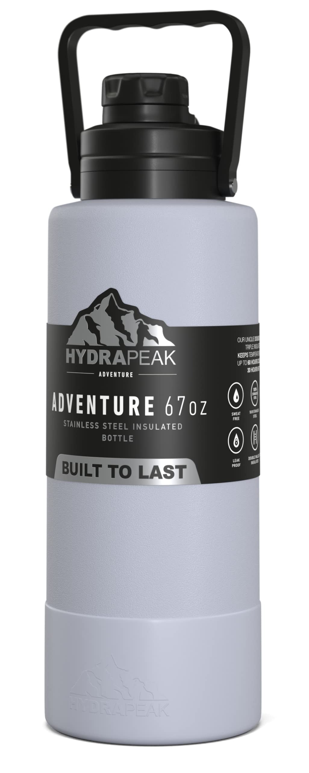 Hydrapeak Adventure 67oz Insulated Water Bottle - Iceberg White Half Gallon Canteen