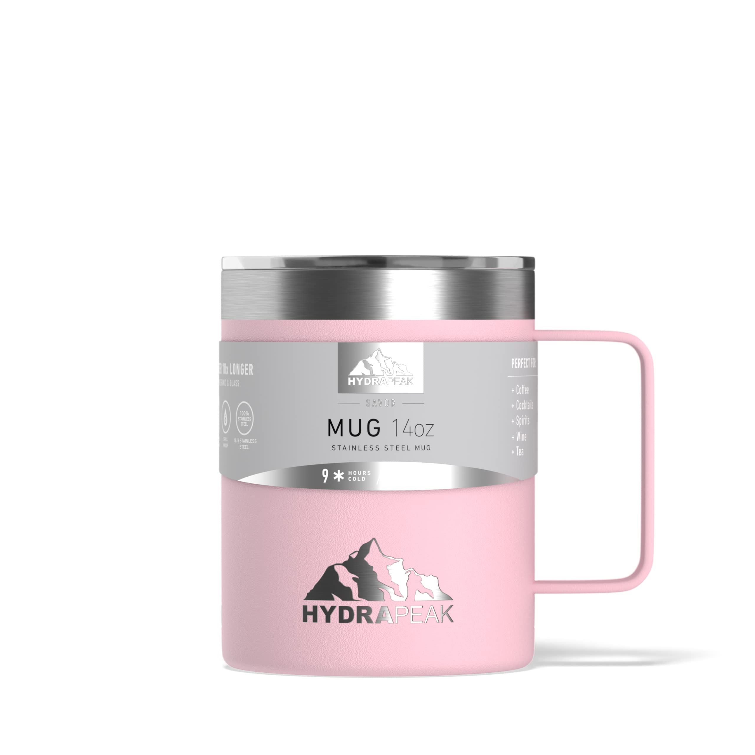 Hydrapeak 14oz Insulated Travel Mug Pink - Double Wall Stainless Steel with Splash-Proof Lid