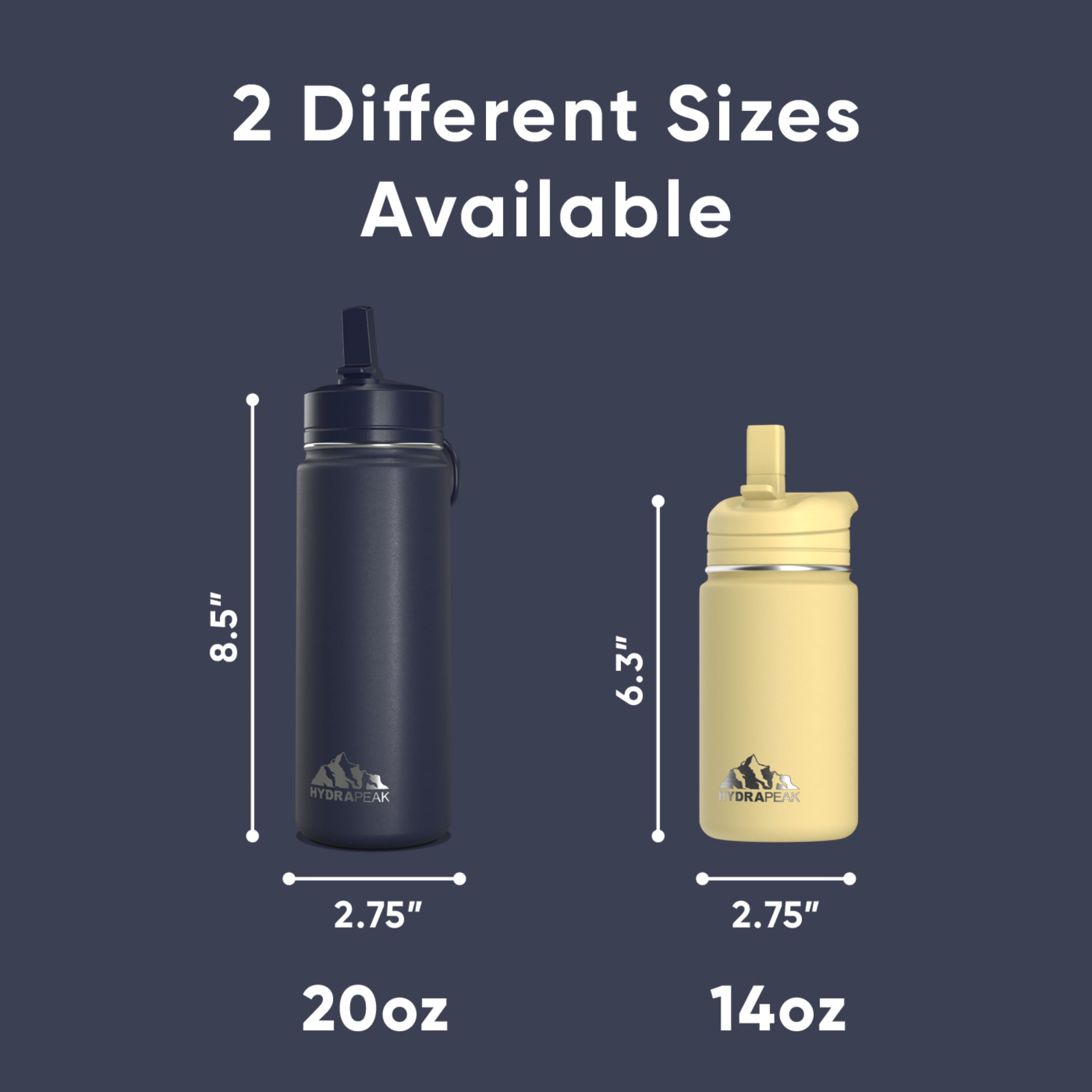 Hydrapeak Mini 14oz Stainless Steel Water Bottle with Straw Lid - Navy (Lifetime Warranty)