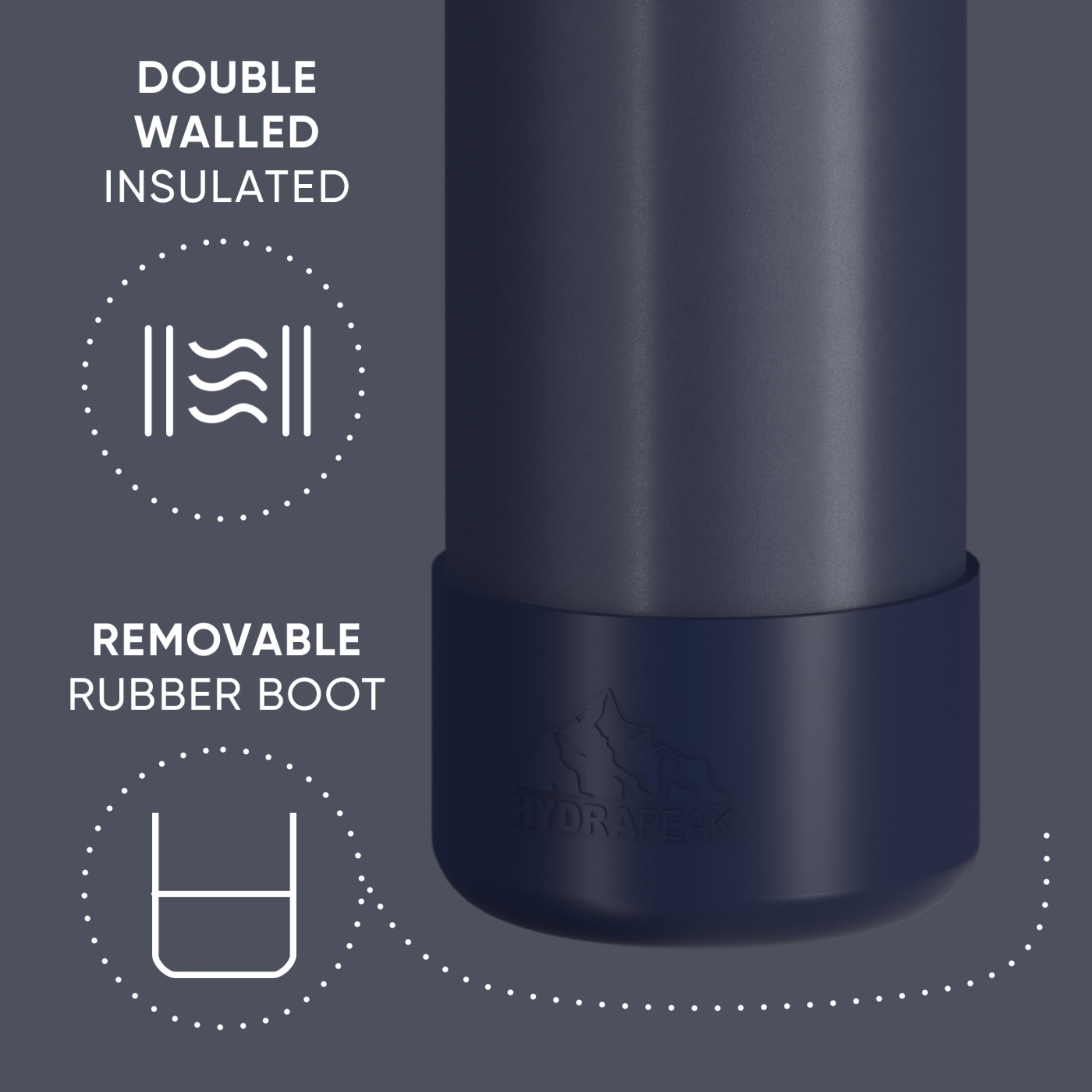 Hydrapeak 26oz Sport Insulated Water Bottle with Straw Lid – Leak-Proof, Navy