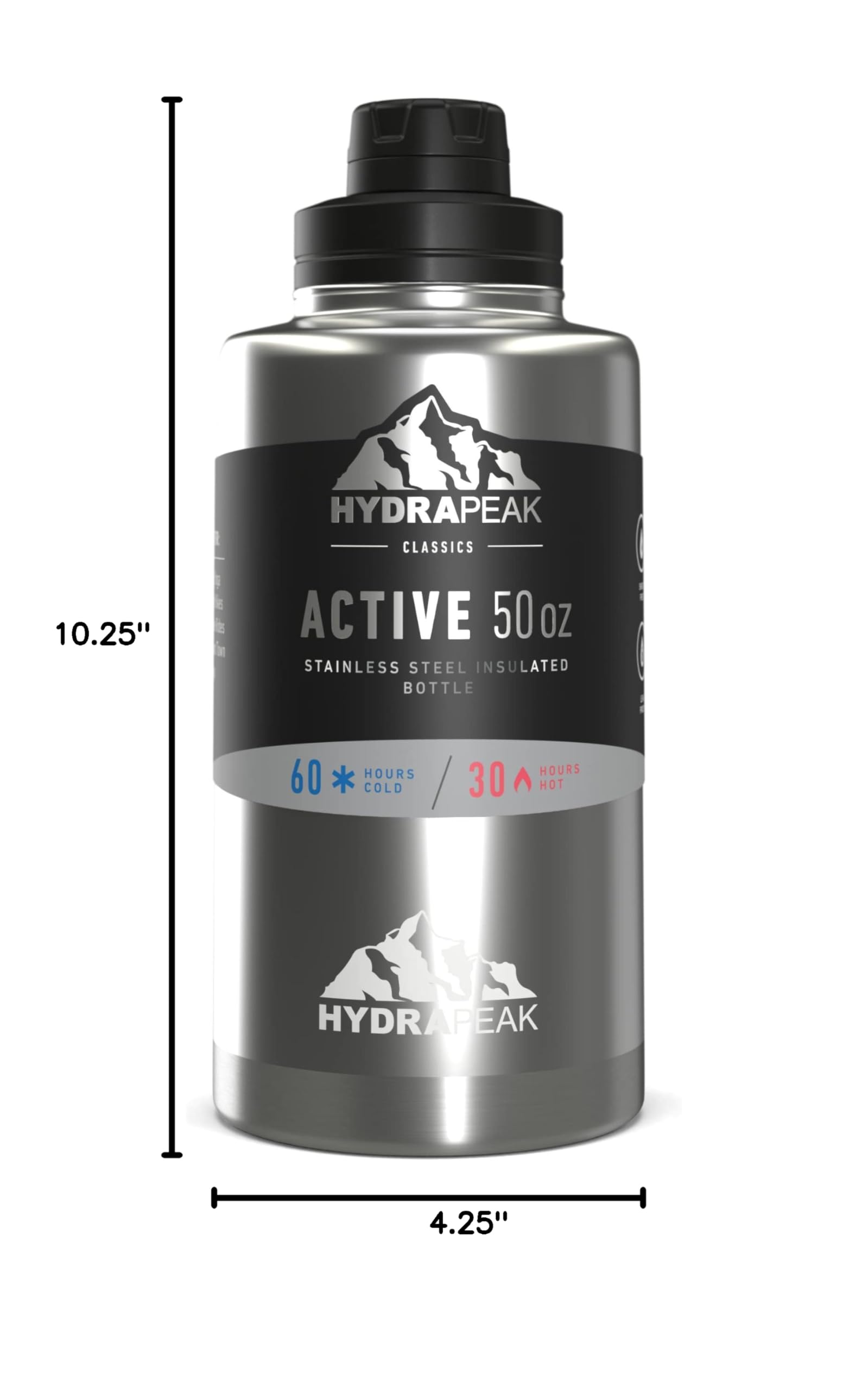 Hydrapeak 50oz Insulated Stainless Steel Water Bottle - Bare Stainless Steel Flask with Chug Lid