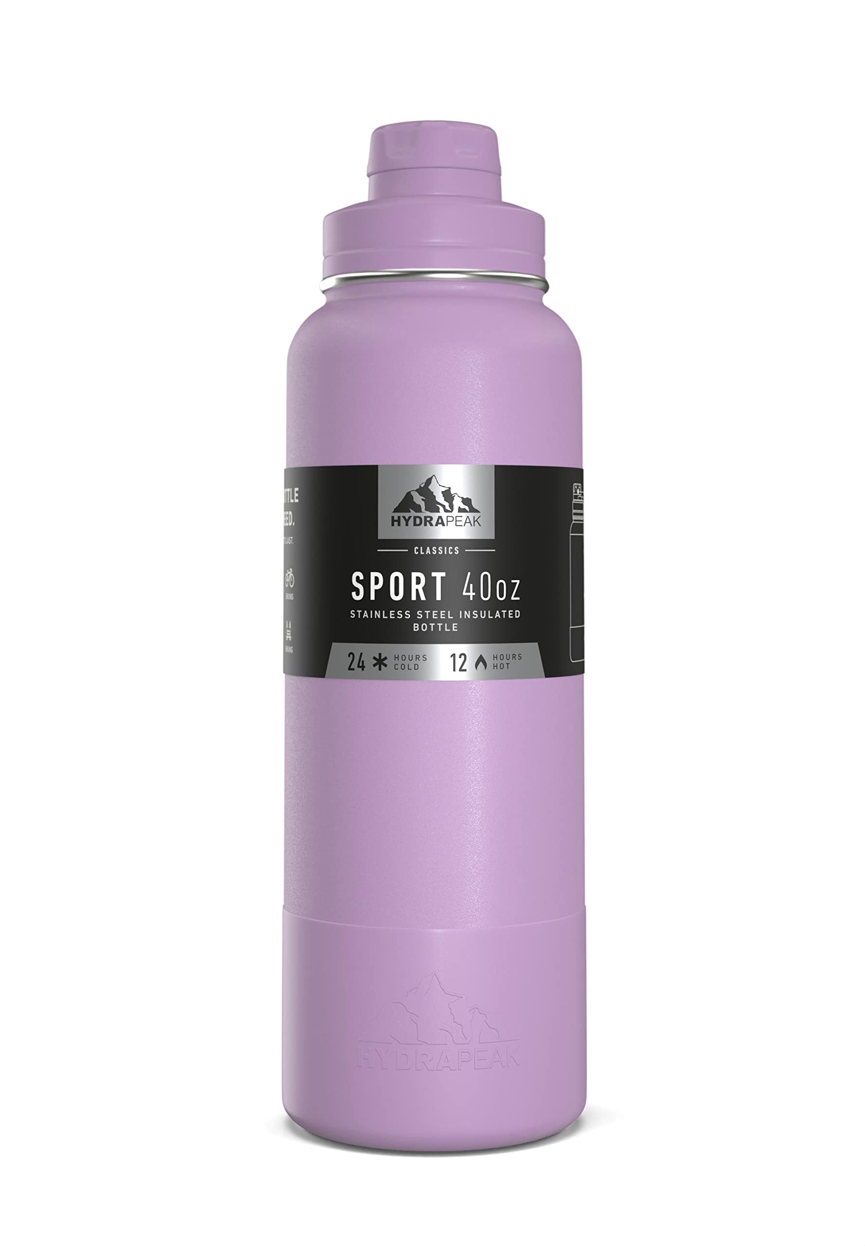 Hydrapeak 40oz Sport Insulated Water Bottle Mauve - Double Wall Stainless Steel with Chug Lid