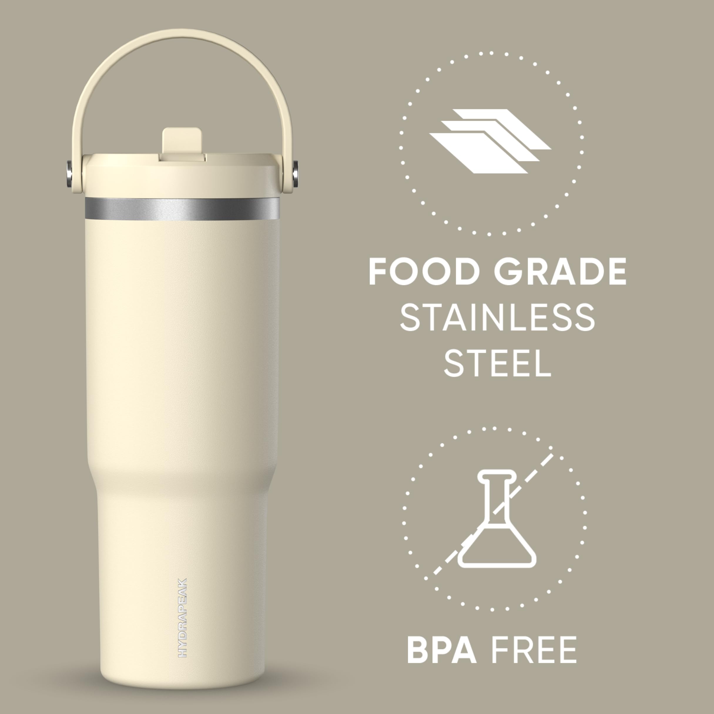 Hydrapeak Nomad 32 oz Tumbler with Handle - Modern Cream Insulated Cup