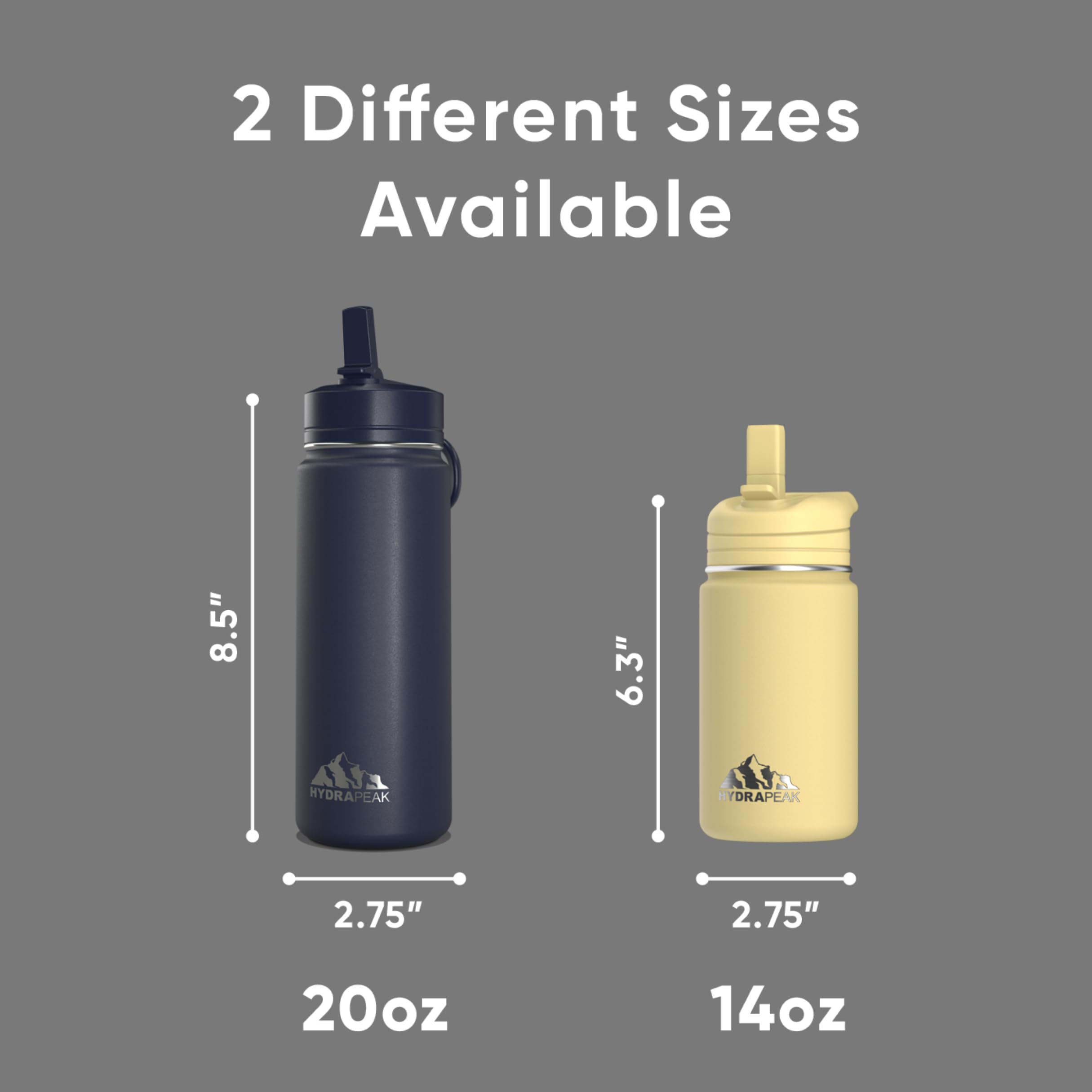 Hydrapeak Mini 14oz Water Bottle with Straw Lid - Stainless Steel, Leak-Proof, 24H Cold