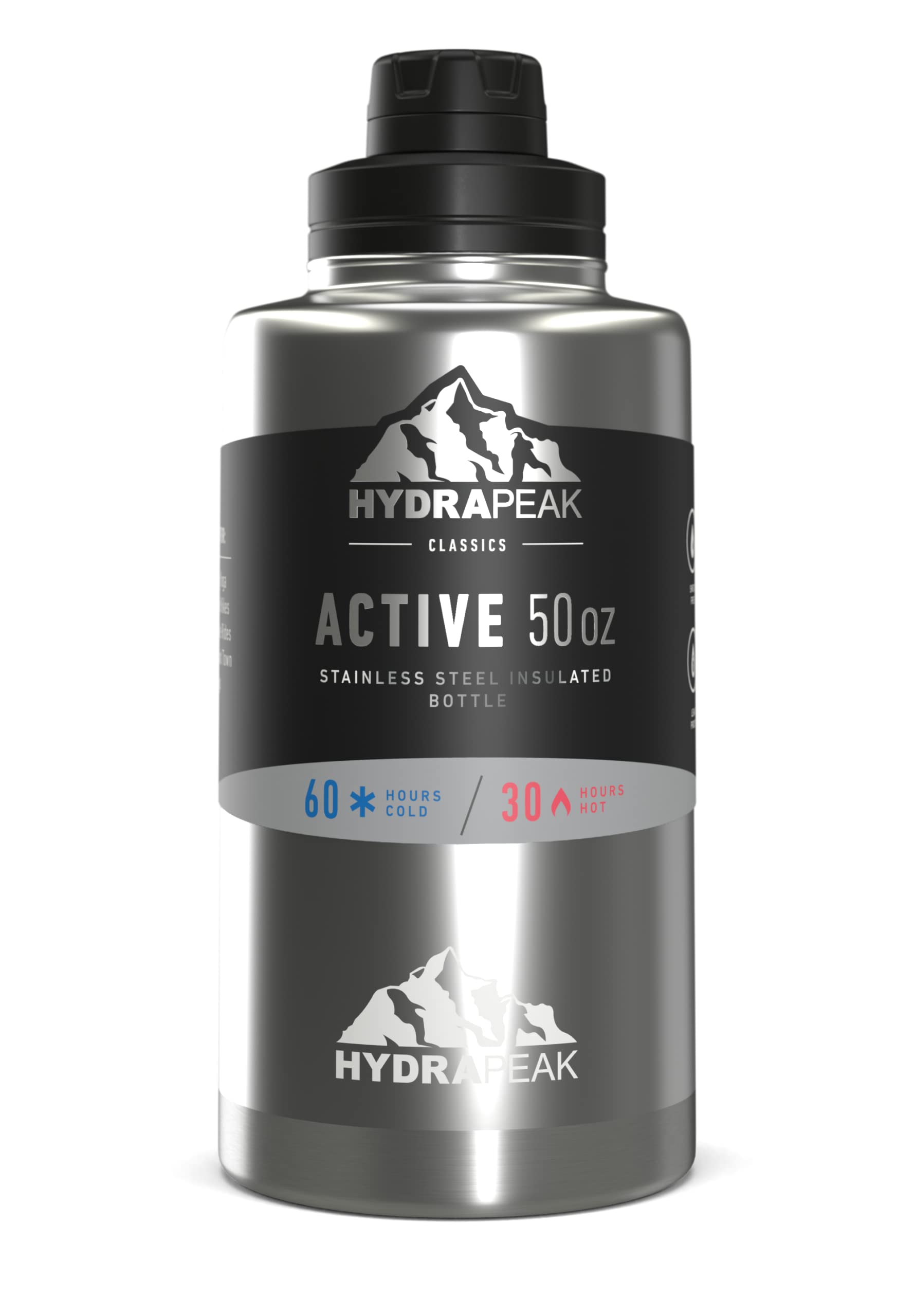 Hydrapeak 50oz Insulated Stainless Steel Water Bottle - Bare Stainless Steel Flask with Chug Lid