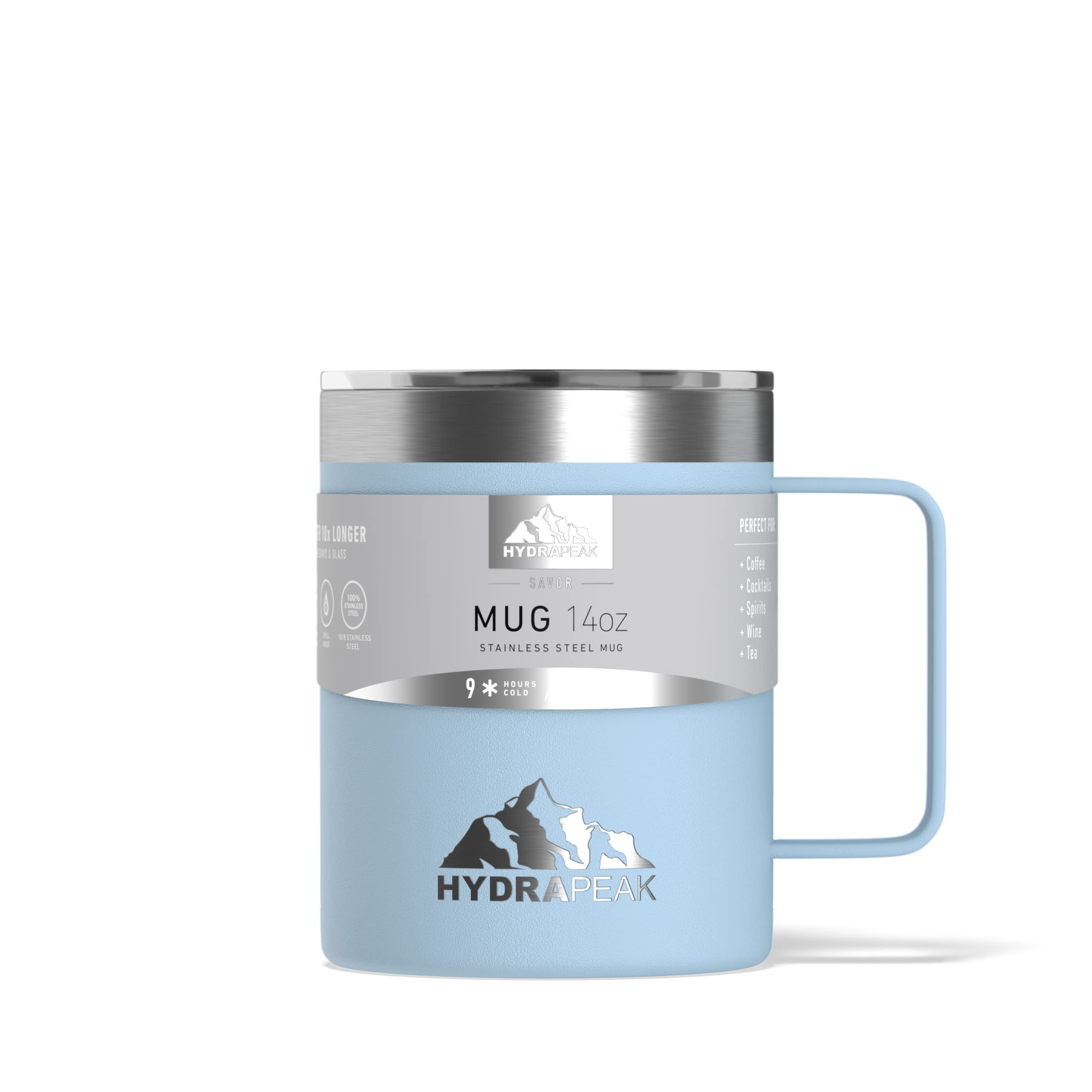 Hydrapeak 14oz Insulated Travel Mug with Splash-Proof Lid – Stainless Steel, Cloud