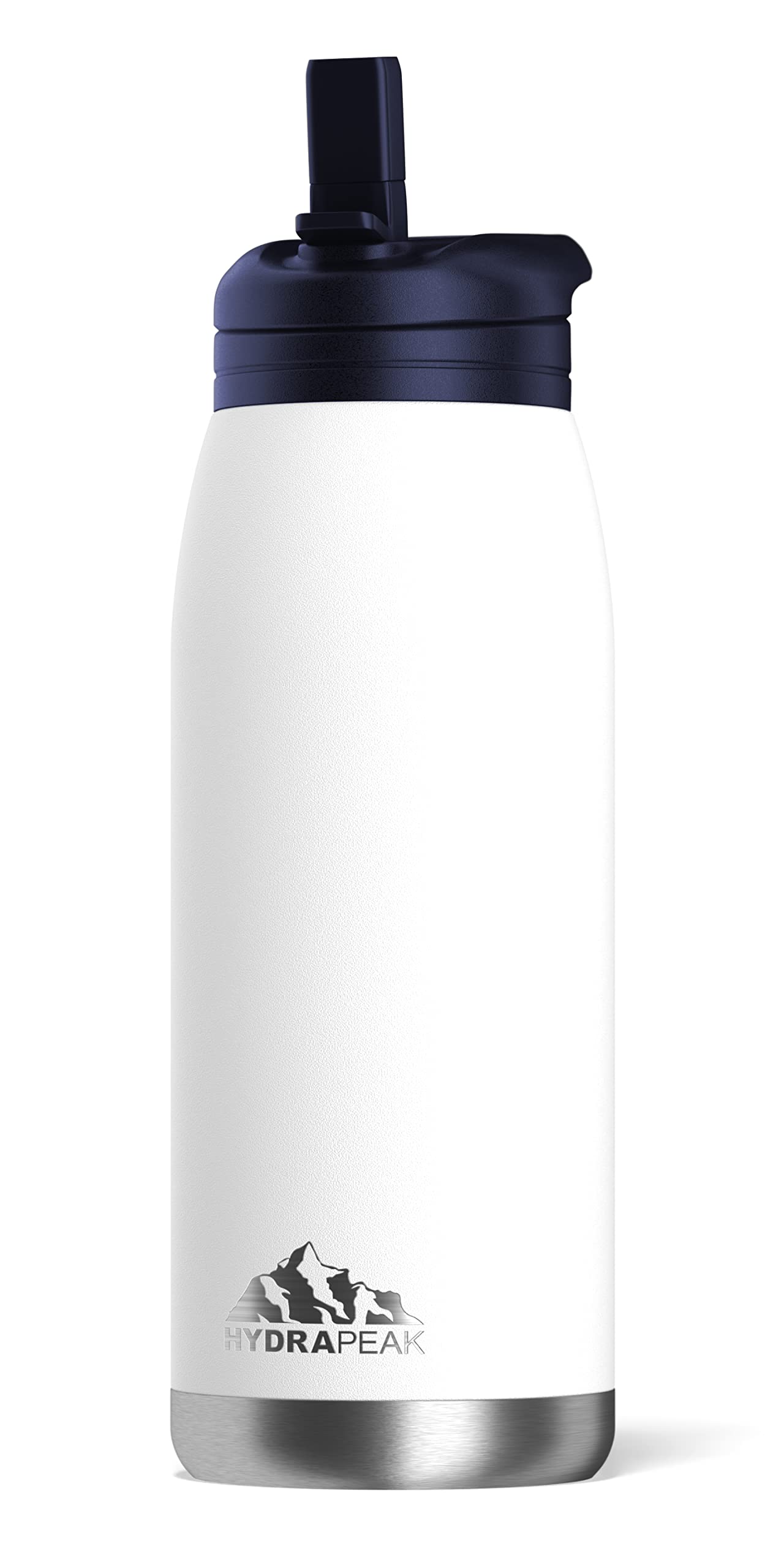 Hydrapeak Flow 32oz Insulated Water Bottle with Straw Lid – White, Stainless Steel, Leak-Proof