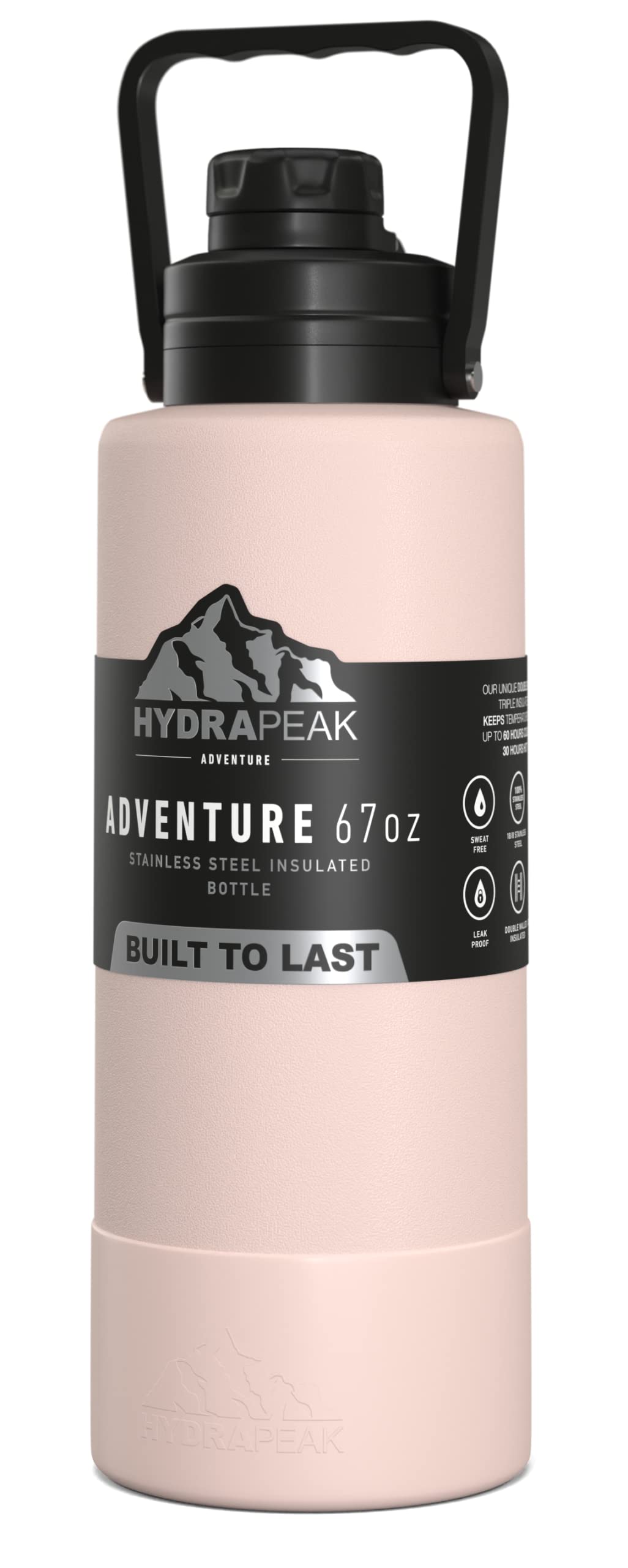 Hydrapeak Adventure 67oz Insulated Water Flask - Half Gallon Seashell Stainless Steel Canteen with Boot