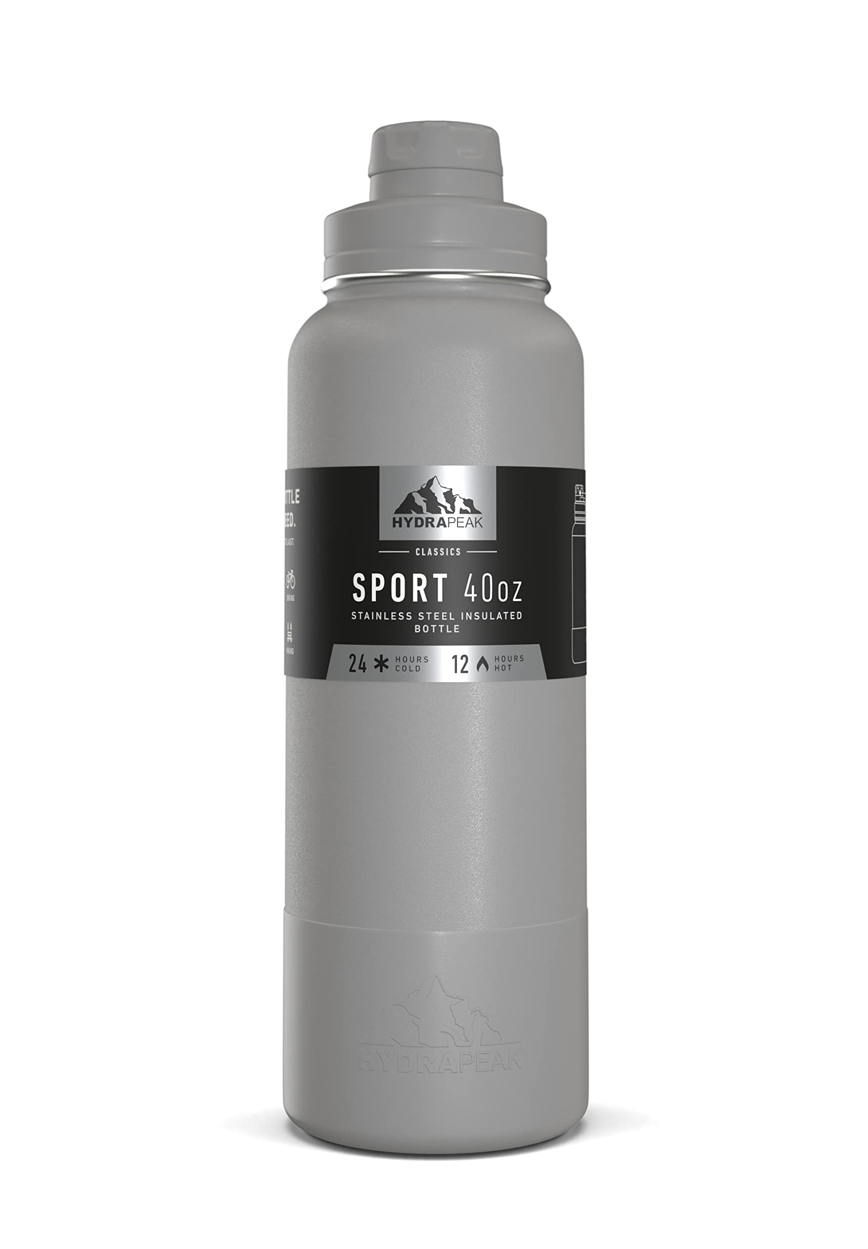 Hydrapeak Sport 40oz Insulated Water Bottle with Chug Lid – Grey
