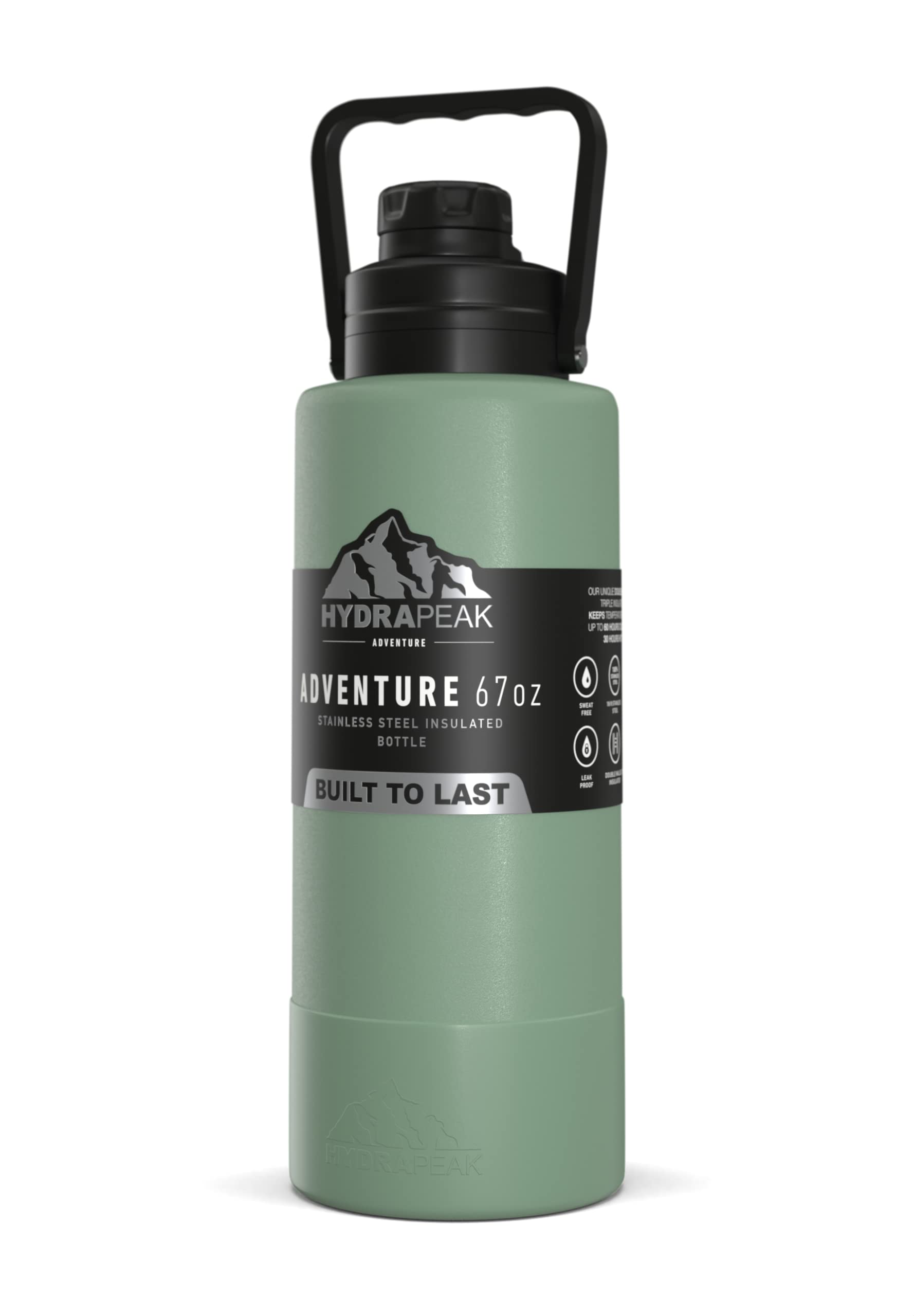 Hydrapeak Adventure 67oz Insulated Water Bottle - Sage Green Half Gallon Canteen