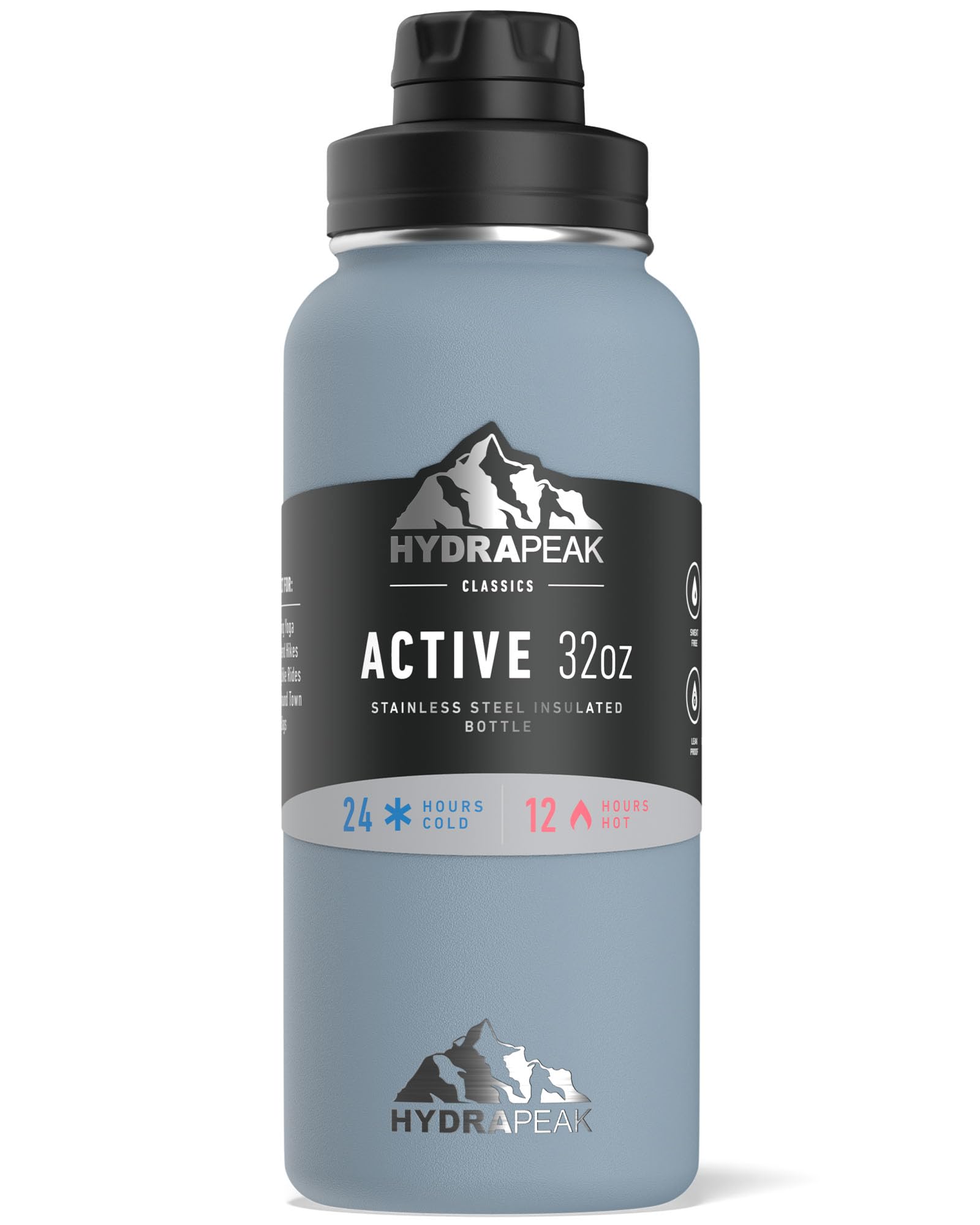 Hydrapeak Active 32oz Insulated Water Bottle with Chug Lid - Storm Gray