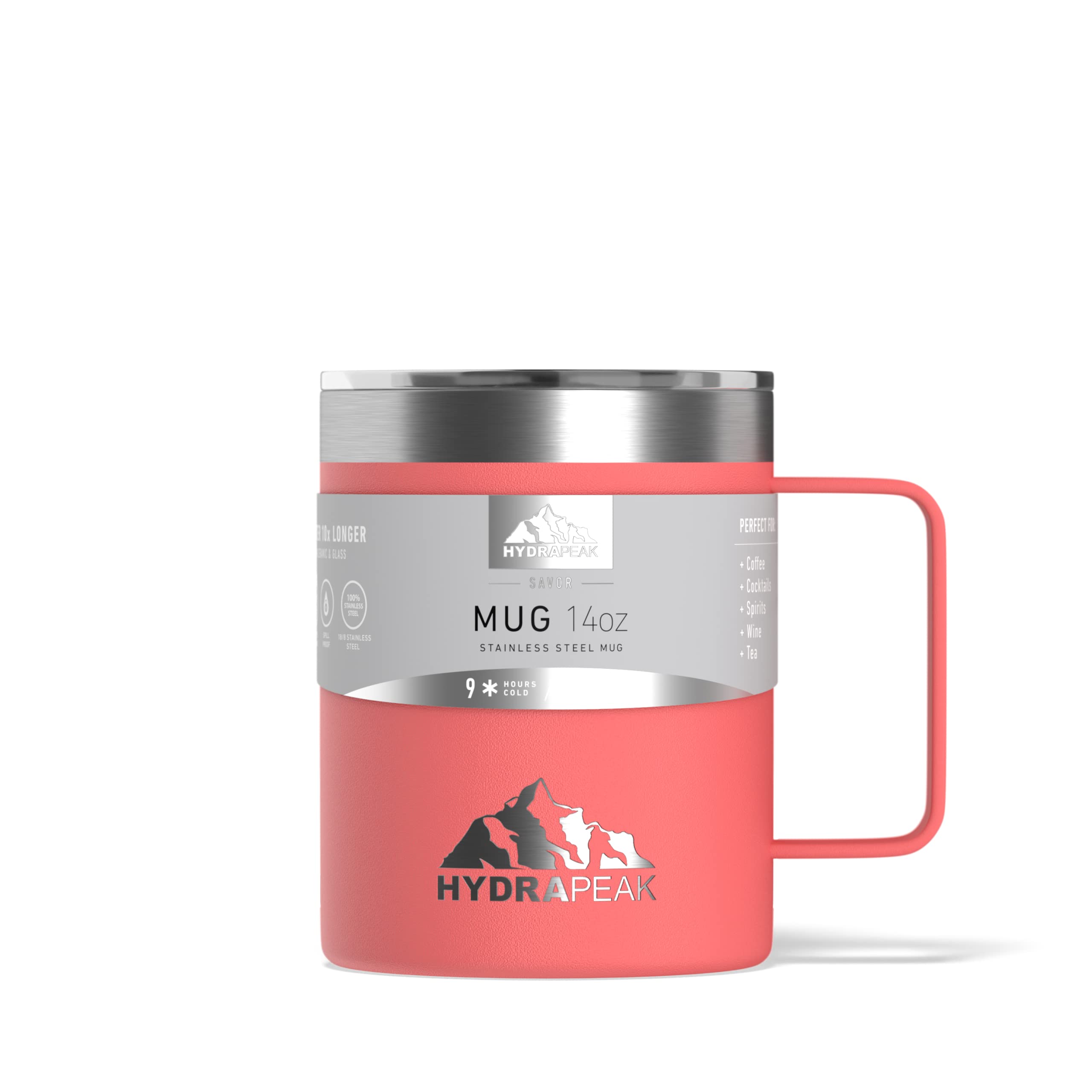 Hydrapeak 14oz Insulated Coffee Mug Living Coral - Stainless Steel Travel Mug with Splash Proof Lid
