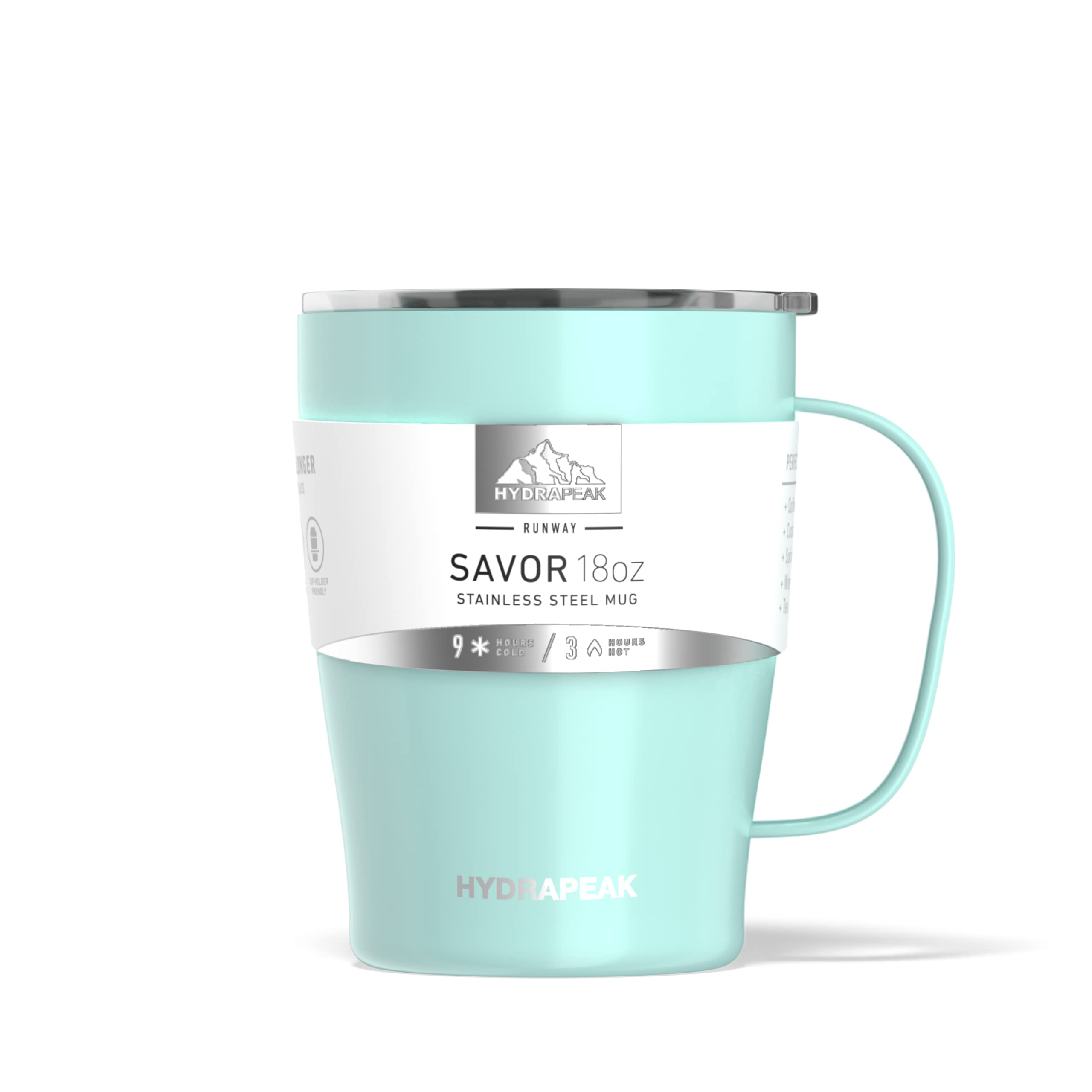 Hydrapeak SAVOR 18oz Double Vacuum Insulated Coffee Mug - Aqua, Stainless Steel Travel Mug with Lid and Handle