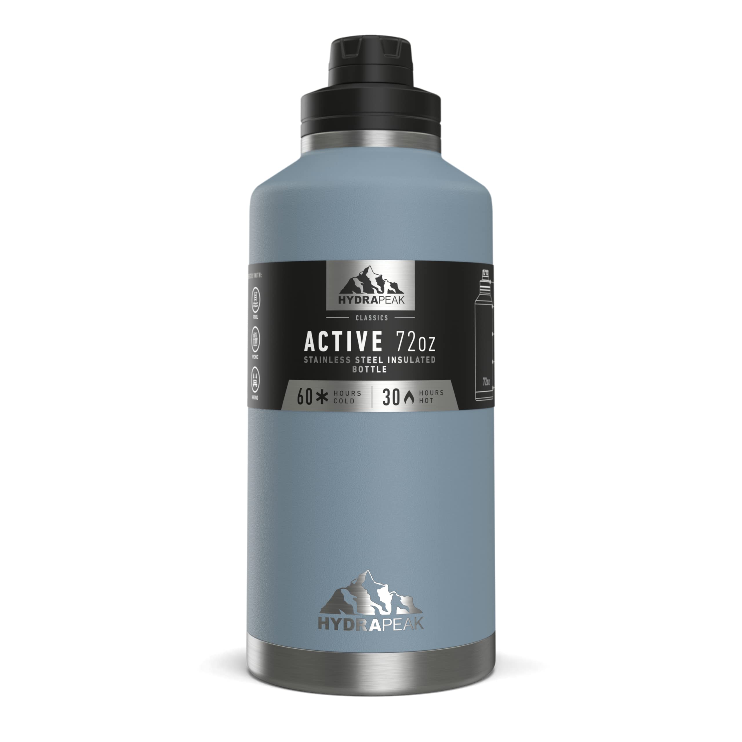 Hydrapeak 72 oz Insulated Water Jug - Storm Gray, Half Gallon Bottle