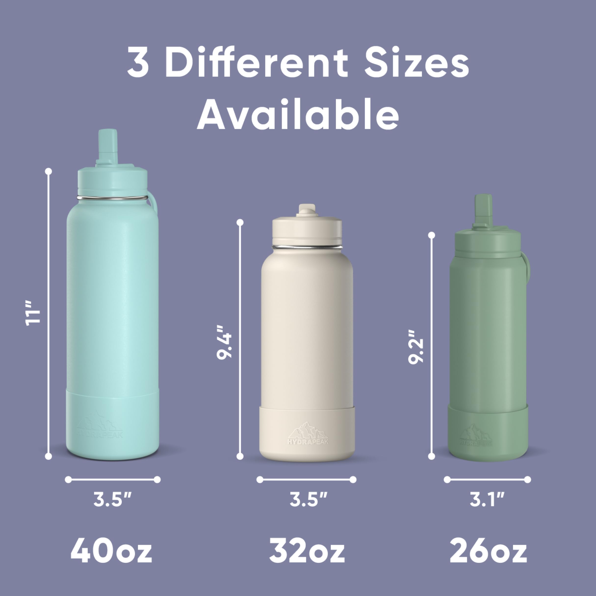 Hydrapeak 40oz Sport Insulated Water Bottle with Straw Lid - Double Wall Stainless Steel, 24H Cold / 12H Hot, Leak