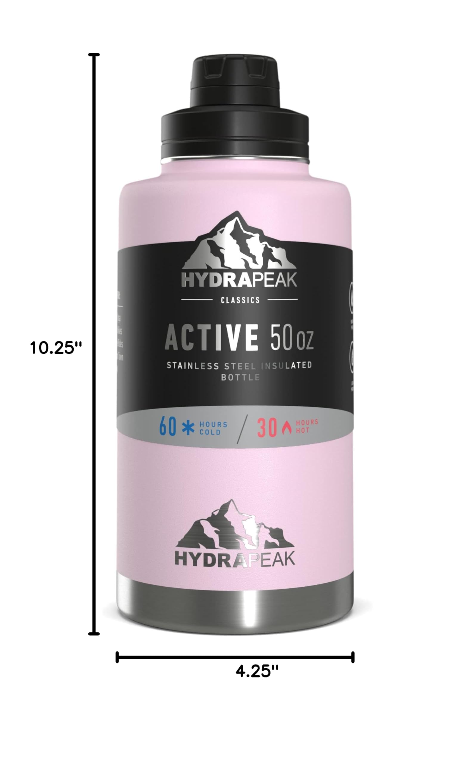 Hydrapeak 50oz Insulated Water Bottle - Blush, Leak-Proof Stainless Steel Vacuum Flask with Chug Lid