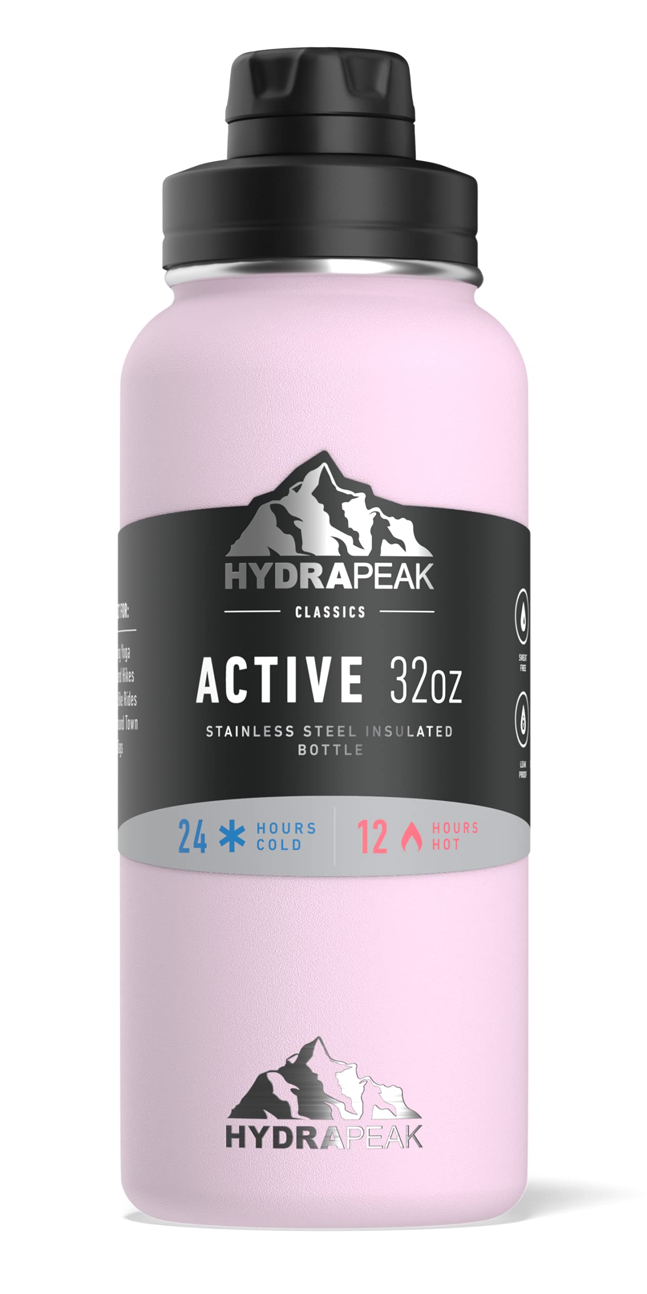 Hydrapeak Active 32oz Insulated Water Bottle with Chug Lid - Blush, Leak-Proof Stainless Steel