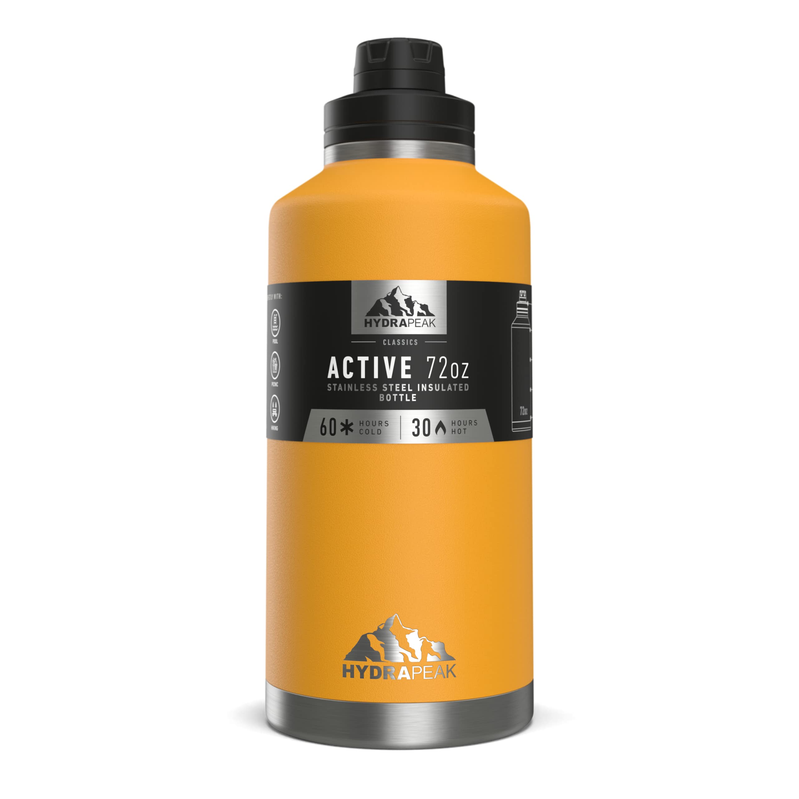Hydrapeak 72 oz Insulated Water Jug - Mango, Leak-Proof Half Gallon Bottle