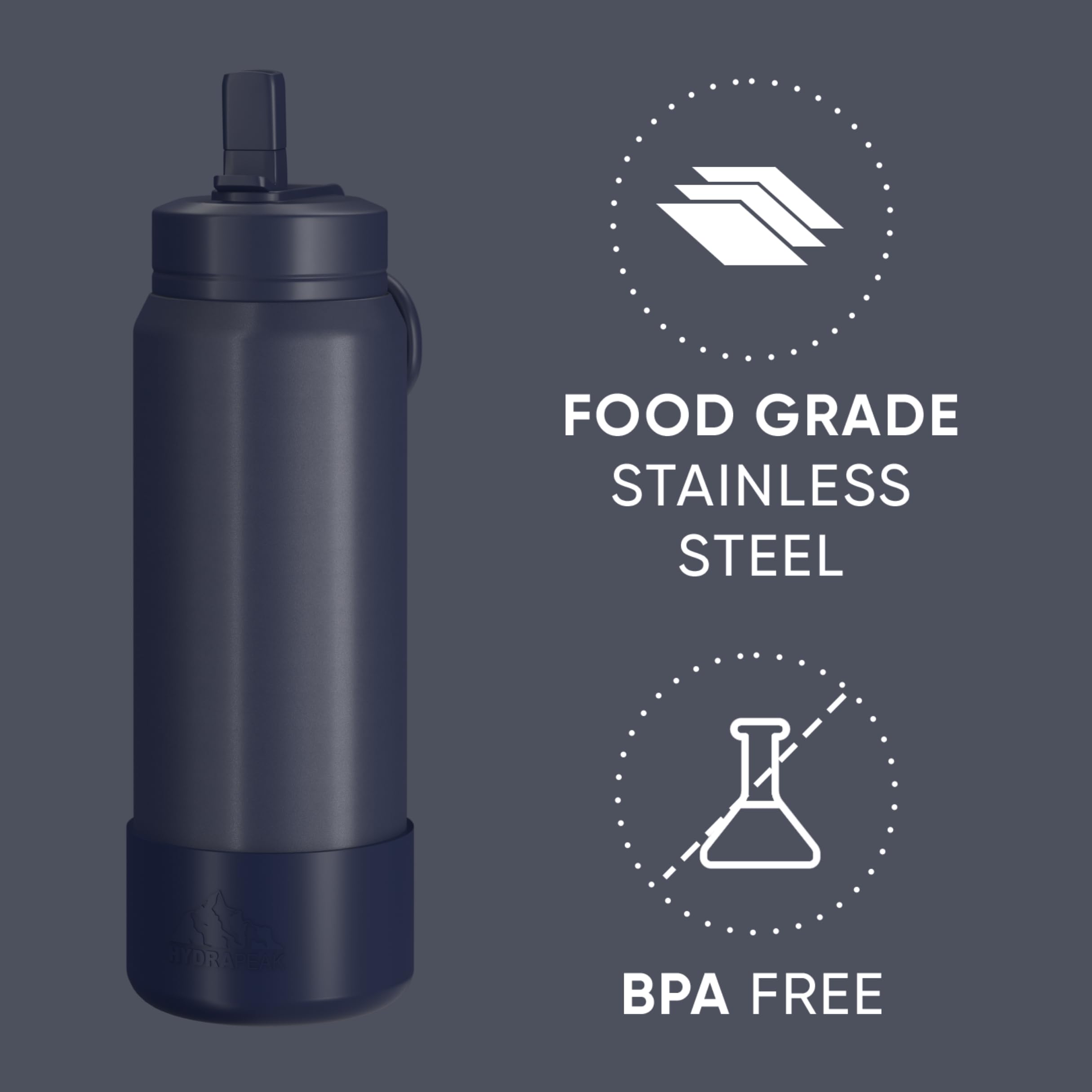 Hydrapeak 26oz Sport Insulated Water Bottle with Straw Lid – Leak-Proof, Navy