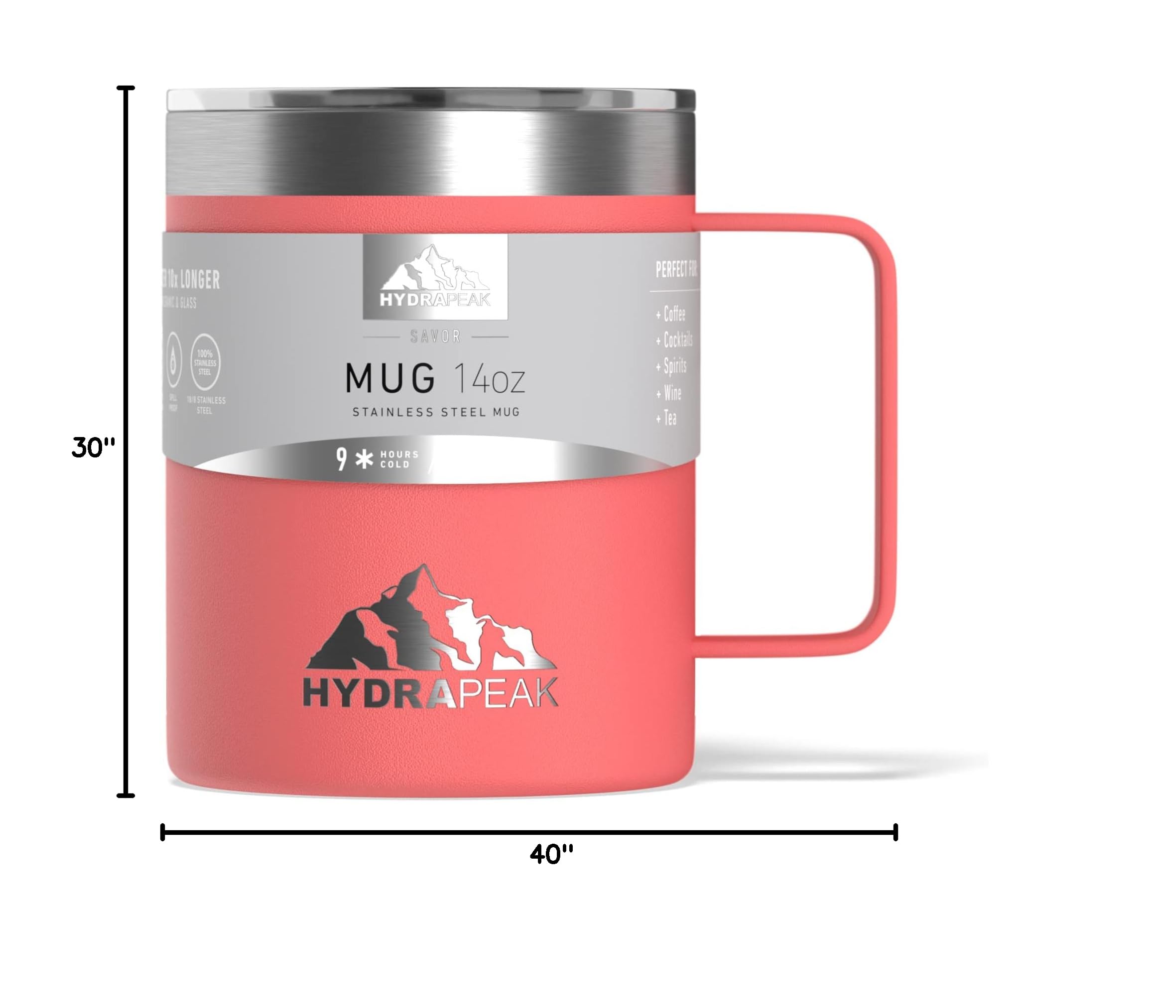 Hydrapeak 14oz Insulated Coffee Mug Living Coral - Stainless Steel Travel Mug with Splash Proof Lid