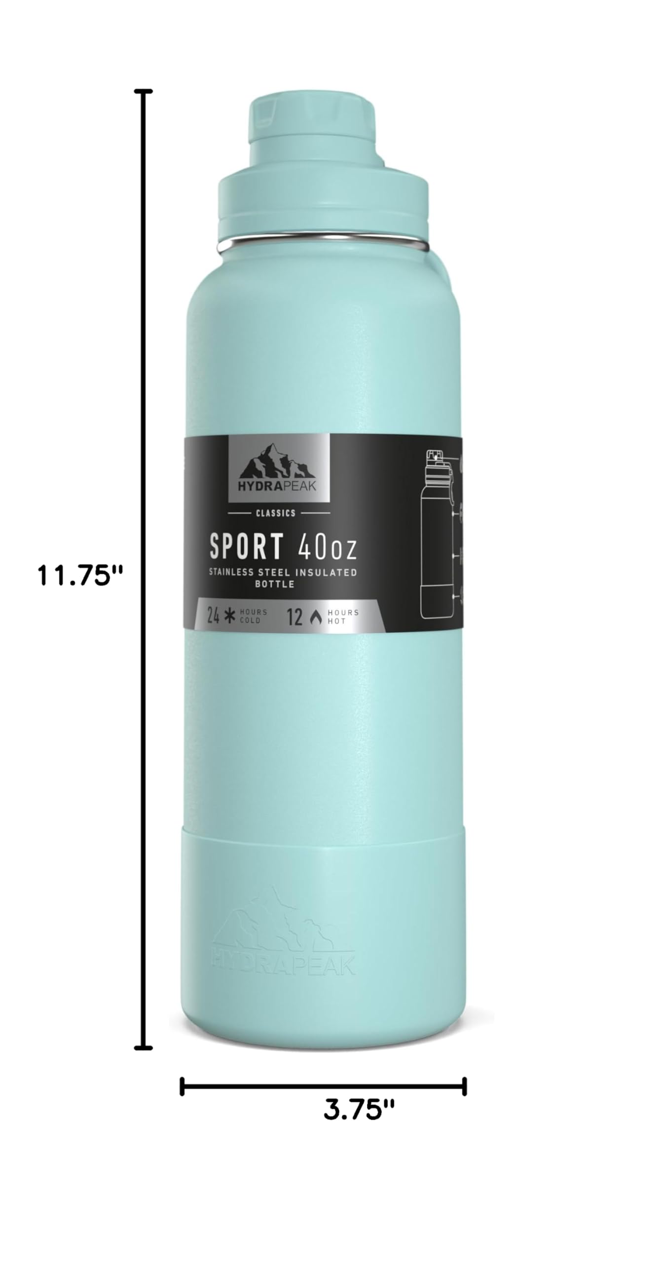Hydrapeak 40oz Sport Insulated Water Bottle with Chug Lid - Alpine - Premium Stainless Steel Leak-Proof Bottle