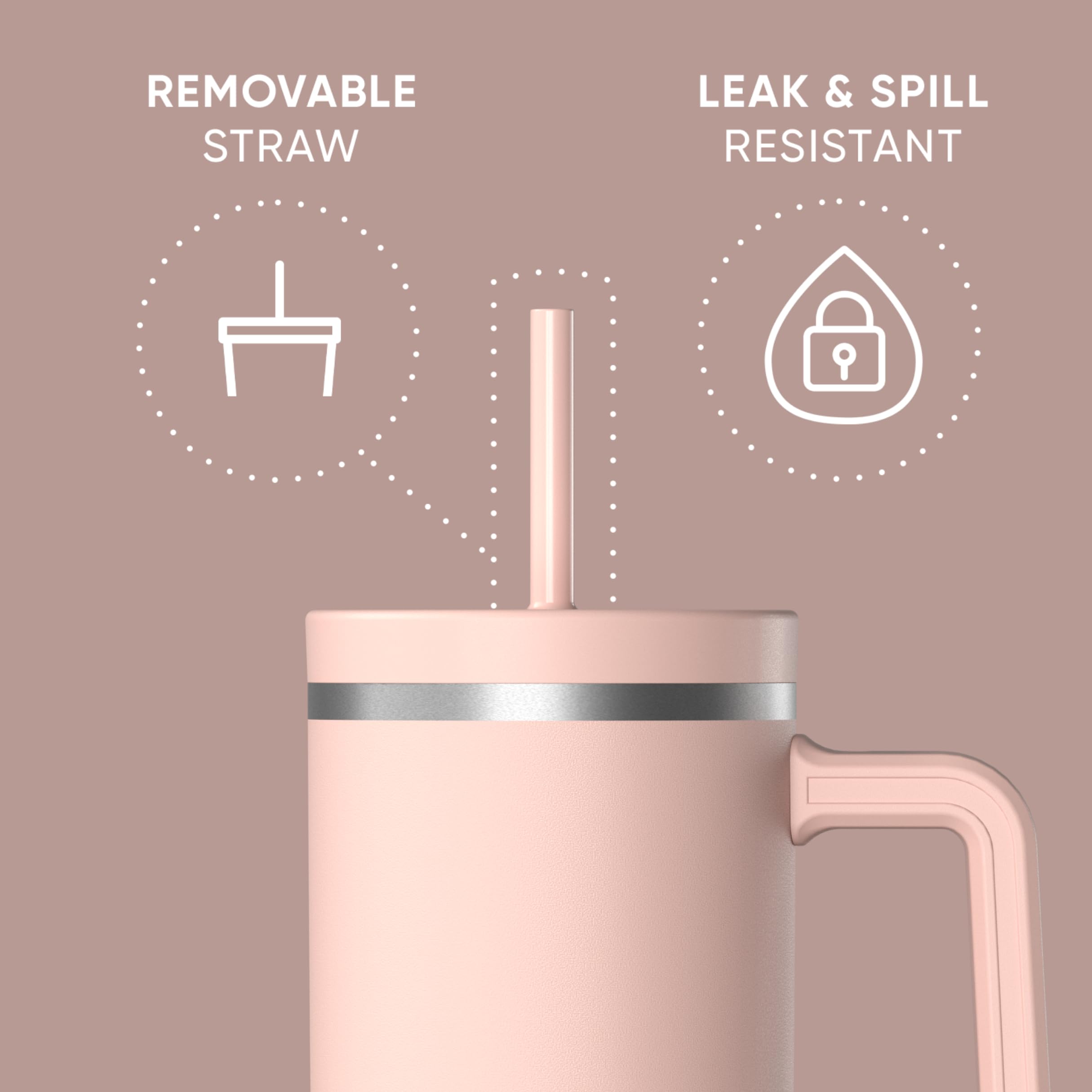 Hydrapeak Voyager 40oz Insulated Tumbler with Handle & Straw Lid - Peony