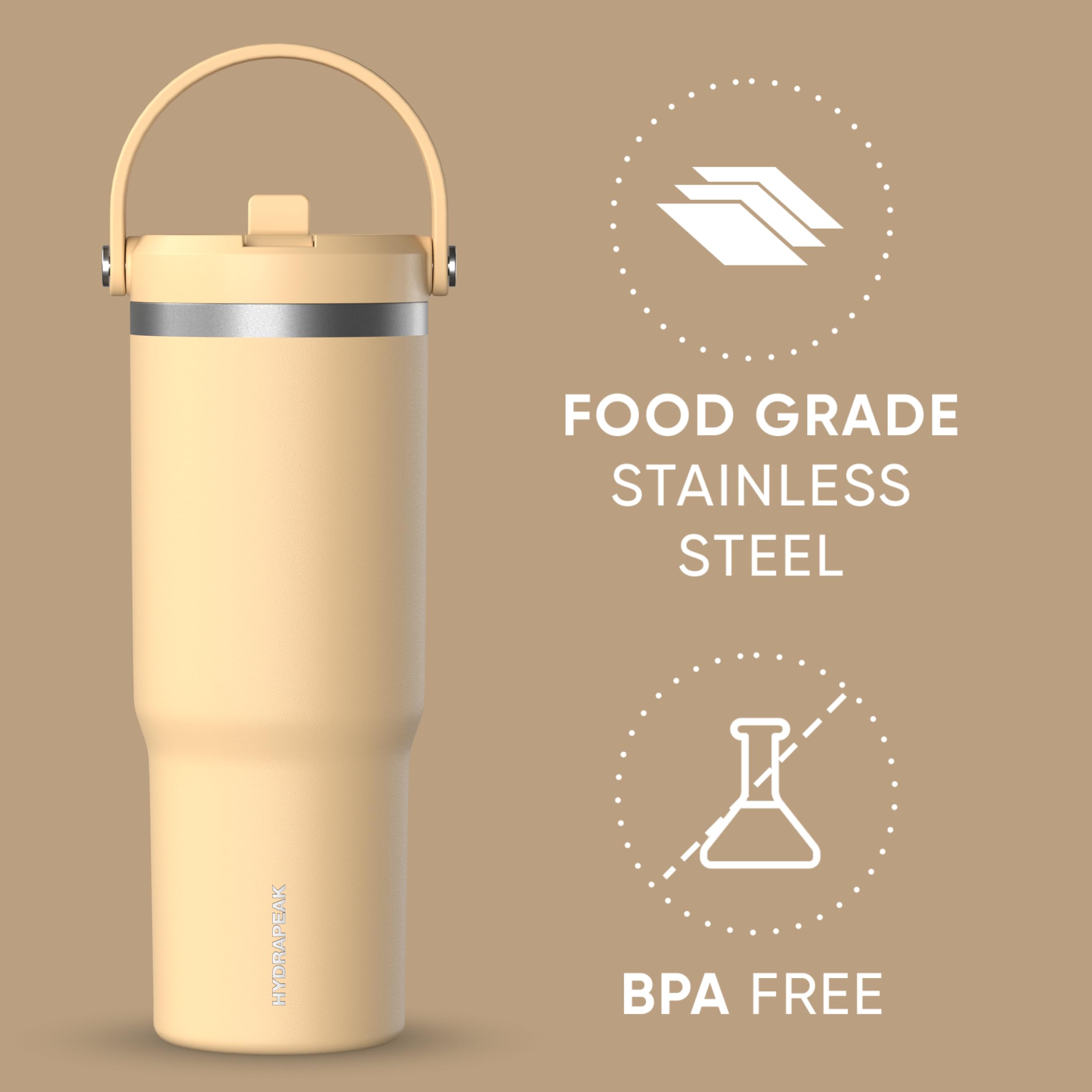 Hydrapeak Nomad 32 oz Tumbler with Handle and Straw Lid, Leakproof Double Insulated Cup, Stainless Steel,