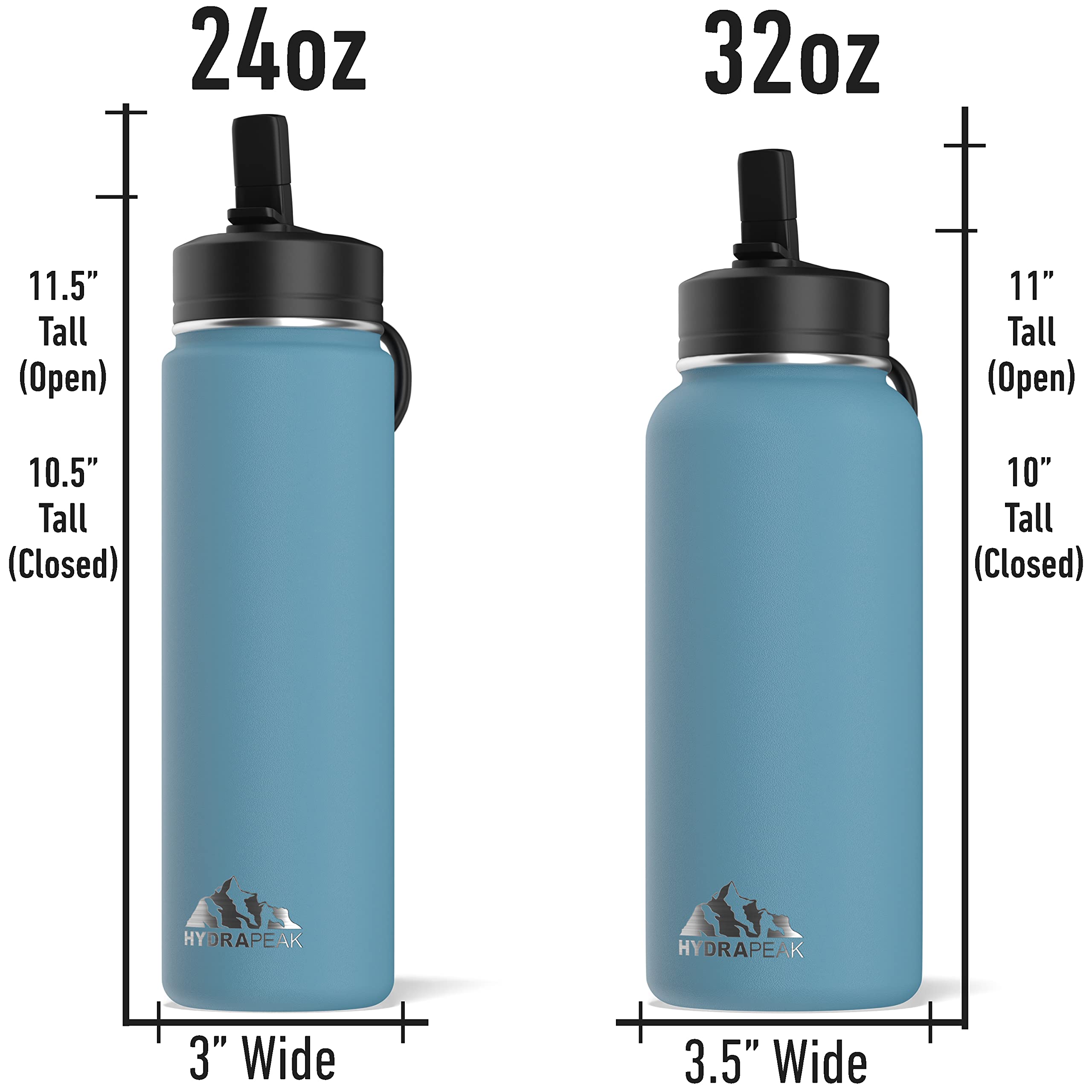 Hydrapeak 32oz Insulated Water Bottle with Straw Lid - Leak-Proof, Double-Wall Vacuum Insulation, Spring Lake
