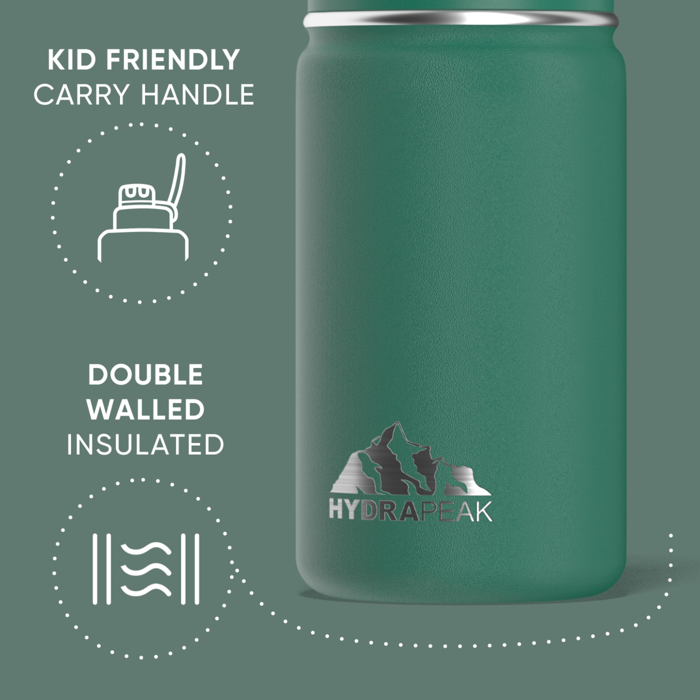 Hydrapeak Mini 14oz Insulated Kids Water Bottle with Straw Lid - Stainless Steel for Boys and Girls