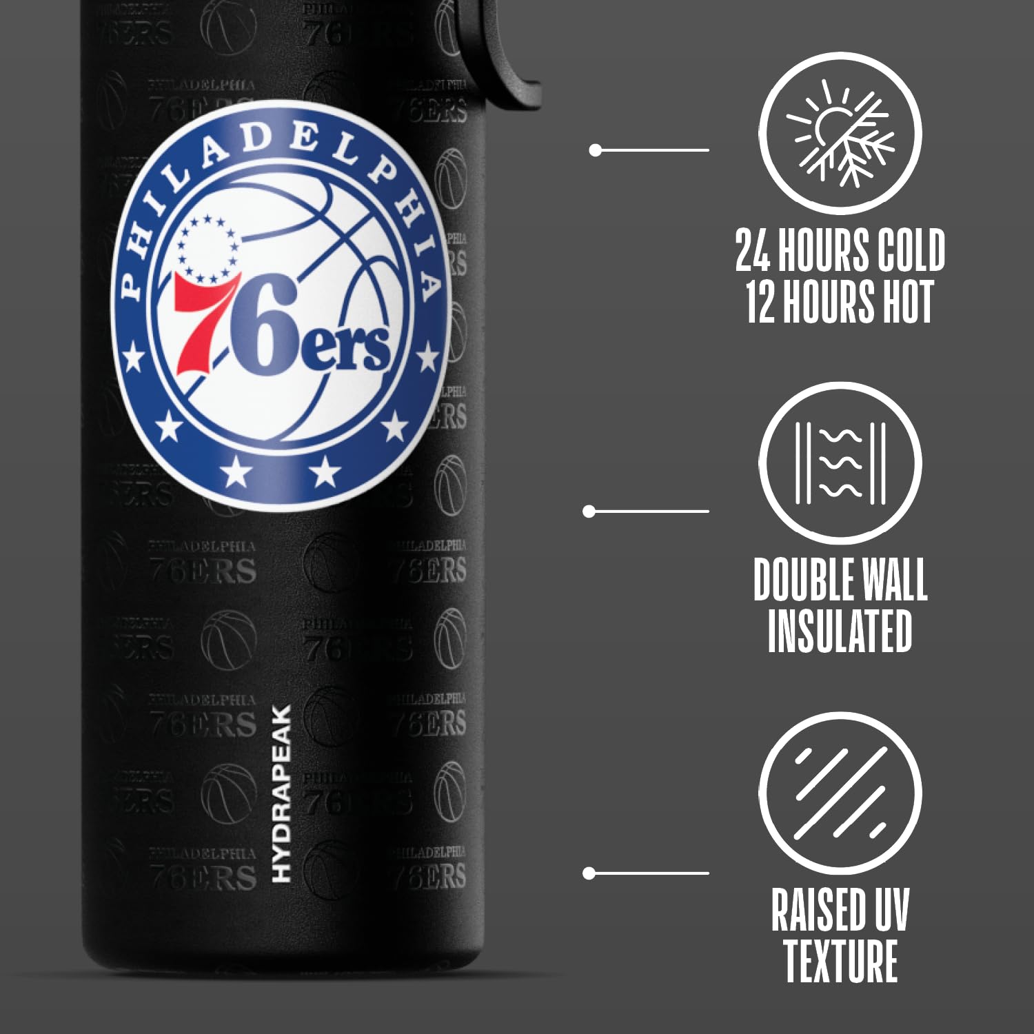 Hydrapeak NBA Philadelphia 76ers Active 26oz Insulated Water Bottle with Chug Lid