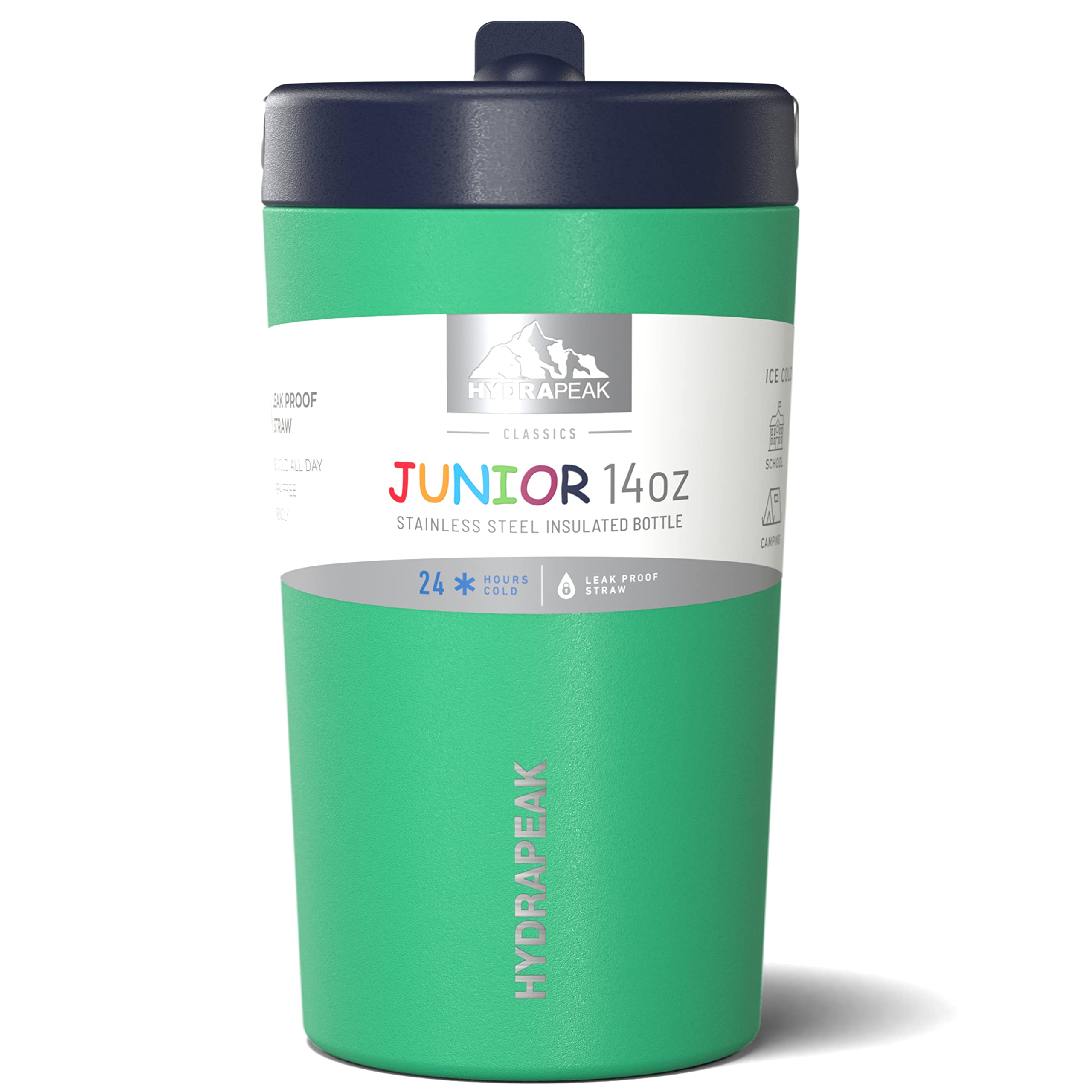 Hydrapeak Junior 14oz Insulated Kids Water Bottle with Straw Lid - Stainless Steel Double-Walled and Leak-Proof