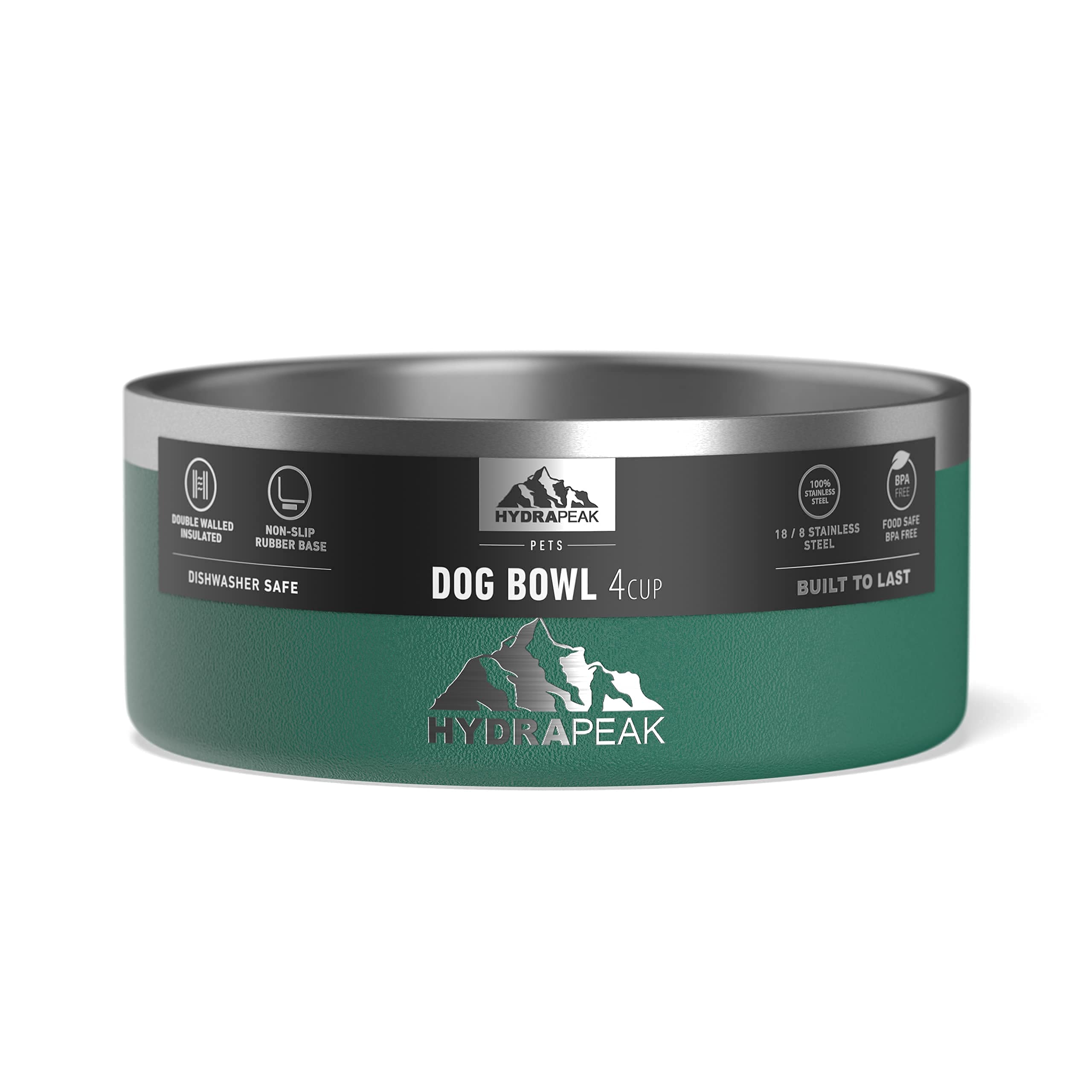 Hydrapeak Dog Bowl Non-Slip Stainless Steel 4 Cup - Forest, Water and Food Dish for Small to Medium Dogs