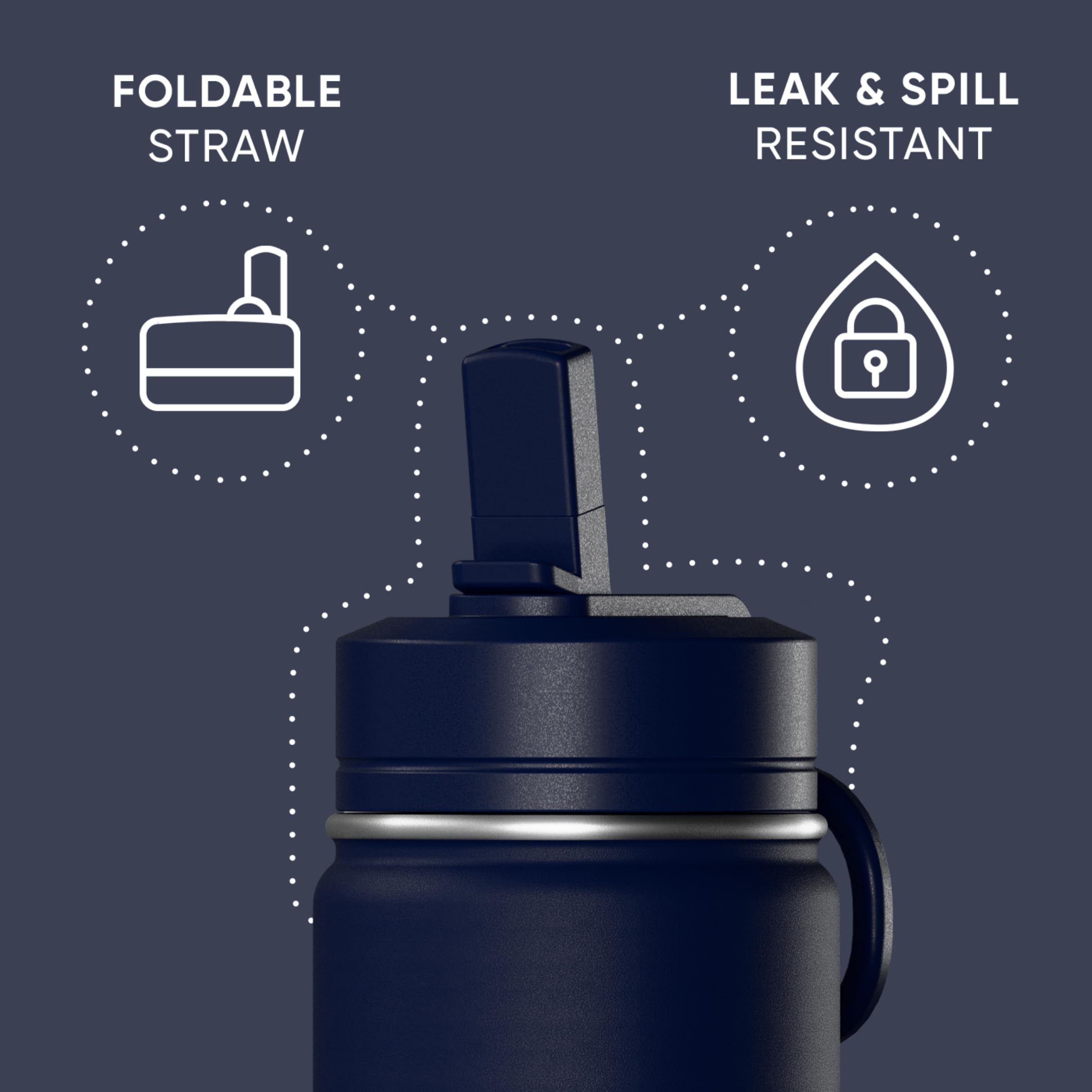 Hydrapeak Mini 14oz Stainless Steel Water Bottle with Straw Lid - Navy (Lifetime Warranty)