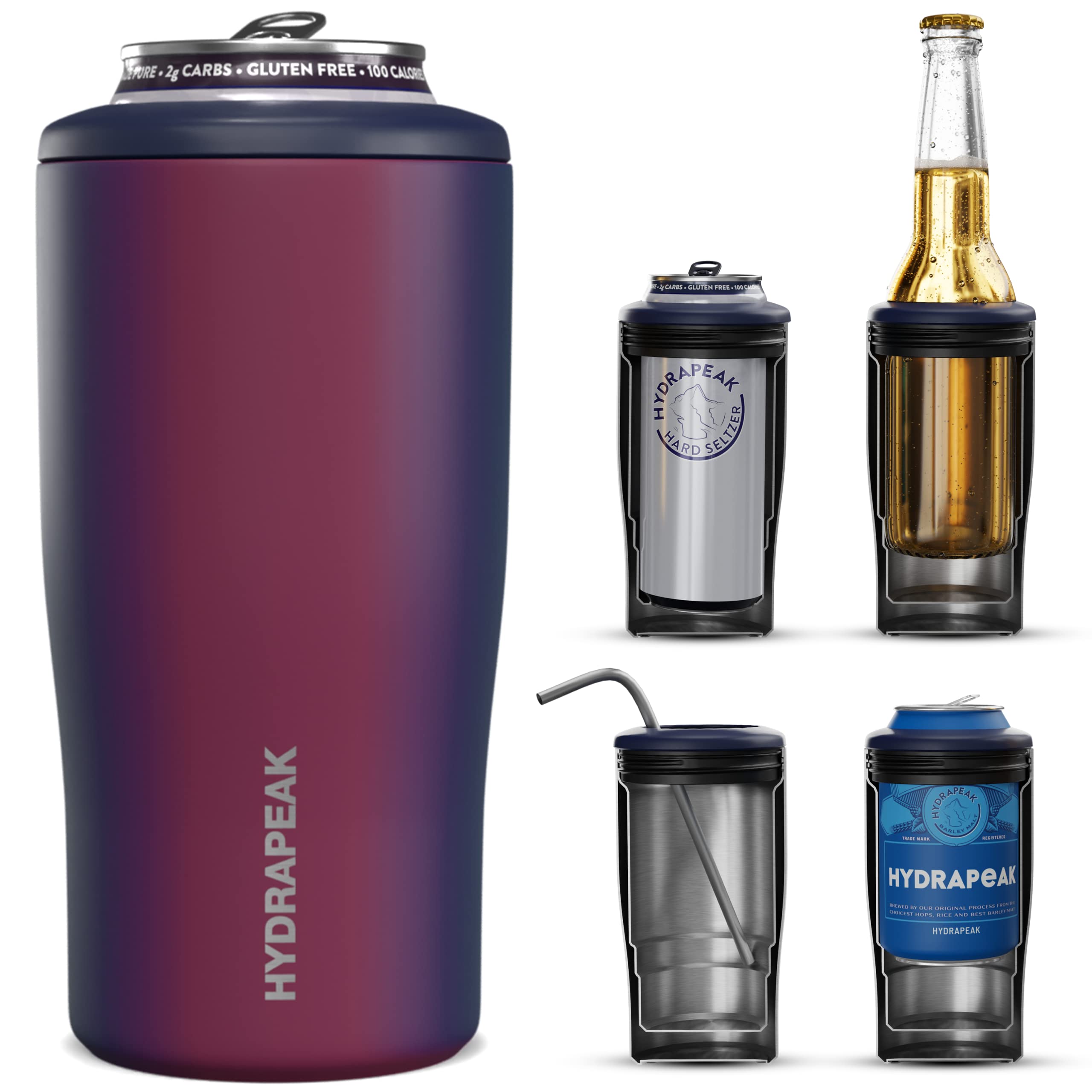 Hydrapeak 4-in-1 Insulated Can Cooler - Rainbow, Fits 12 oz Slim & Standard Cans, Beer Bottles