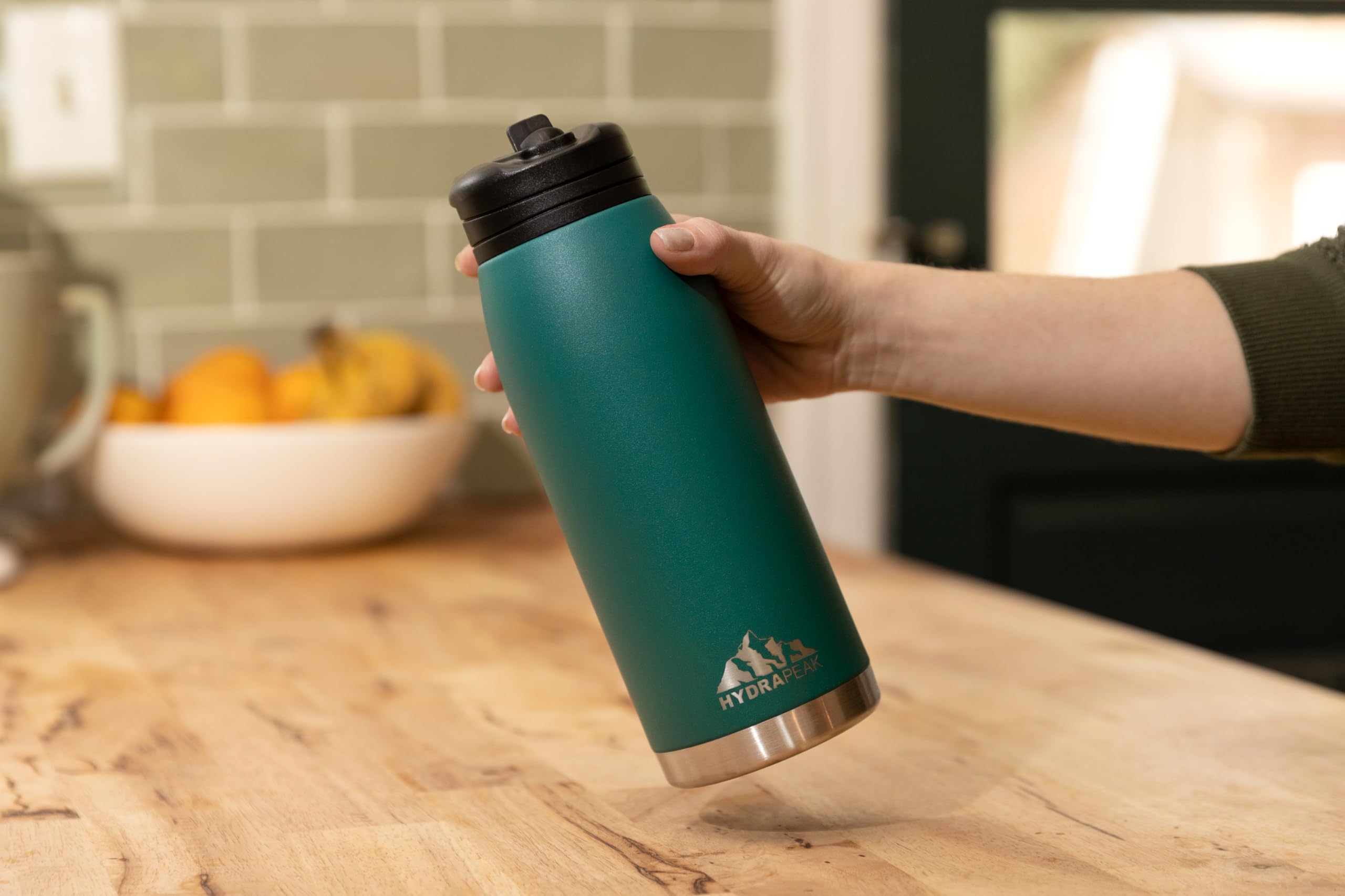 Hydrapeak Flow 32oz Insulated Water Bottle - Ocean Blue, Leak-Proof Stainless Steel with Straw Lid and Handle