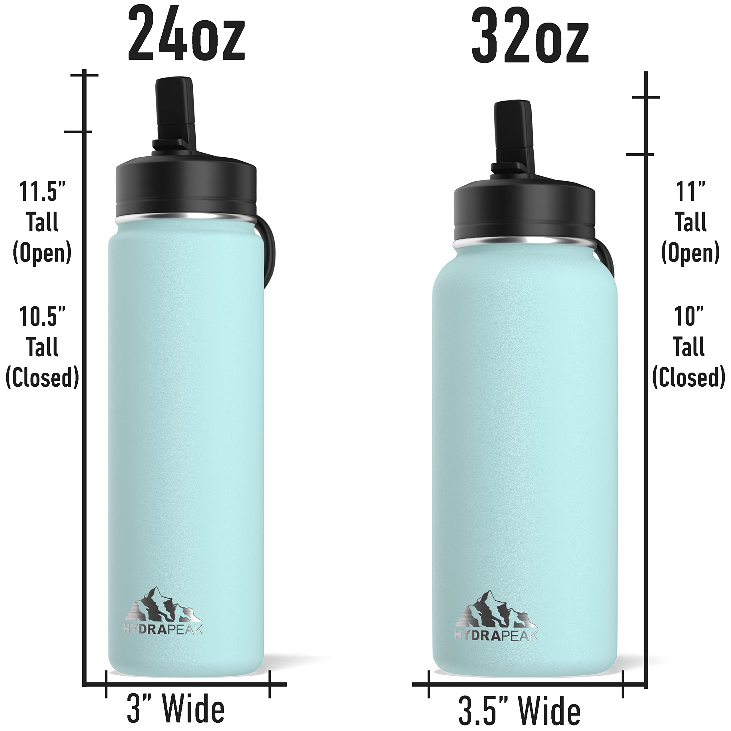 Hydrapeak 32oz Insulated Water Bottle with Straw Lid - Leak-Proof Stainless Steel, Double-Wall Vacuum, Alpine