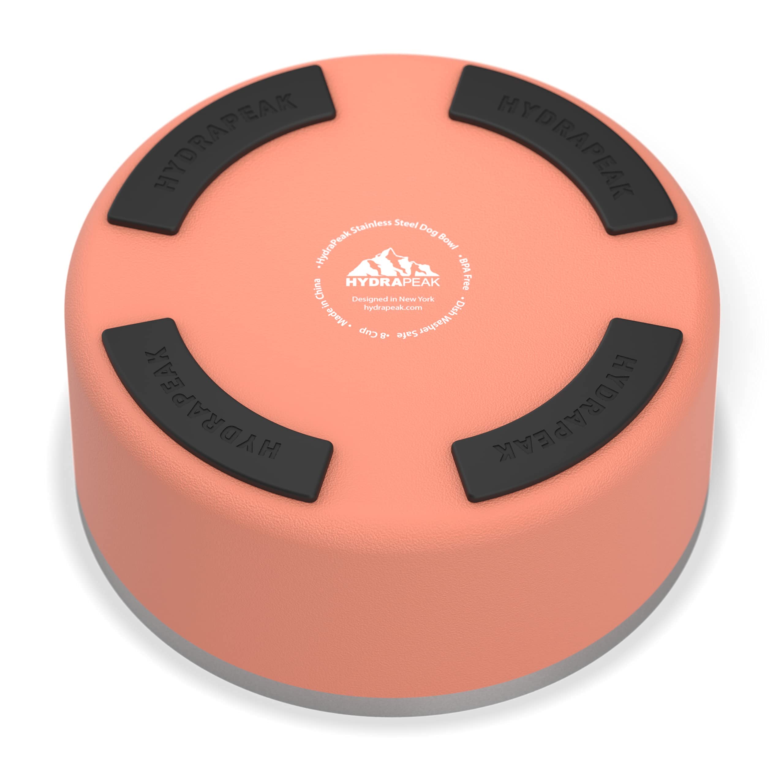 Hydrapeak 8 Cup Stainless Steel Dog Bowl - Peach, Large Capacity for Medium to Extra Large Dogs