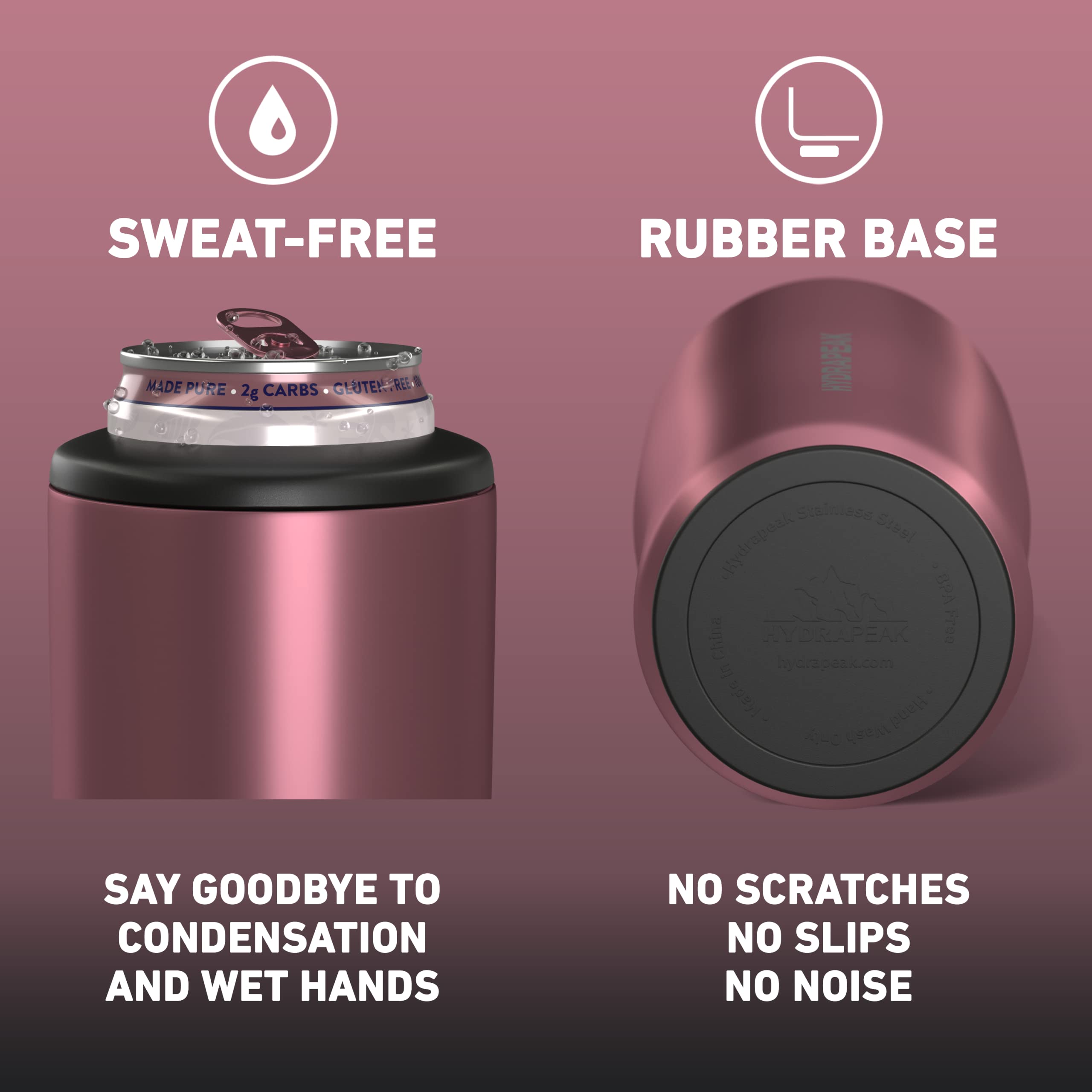 Hydrapeak 4-in-1 Insulated Can Cooler - Rose Gold, Fits 12 oz Slim & Standard Cans and Bottles