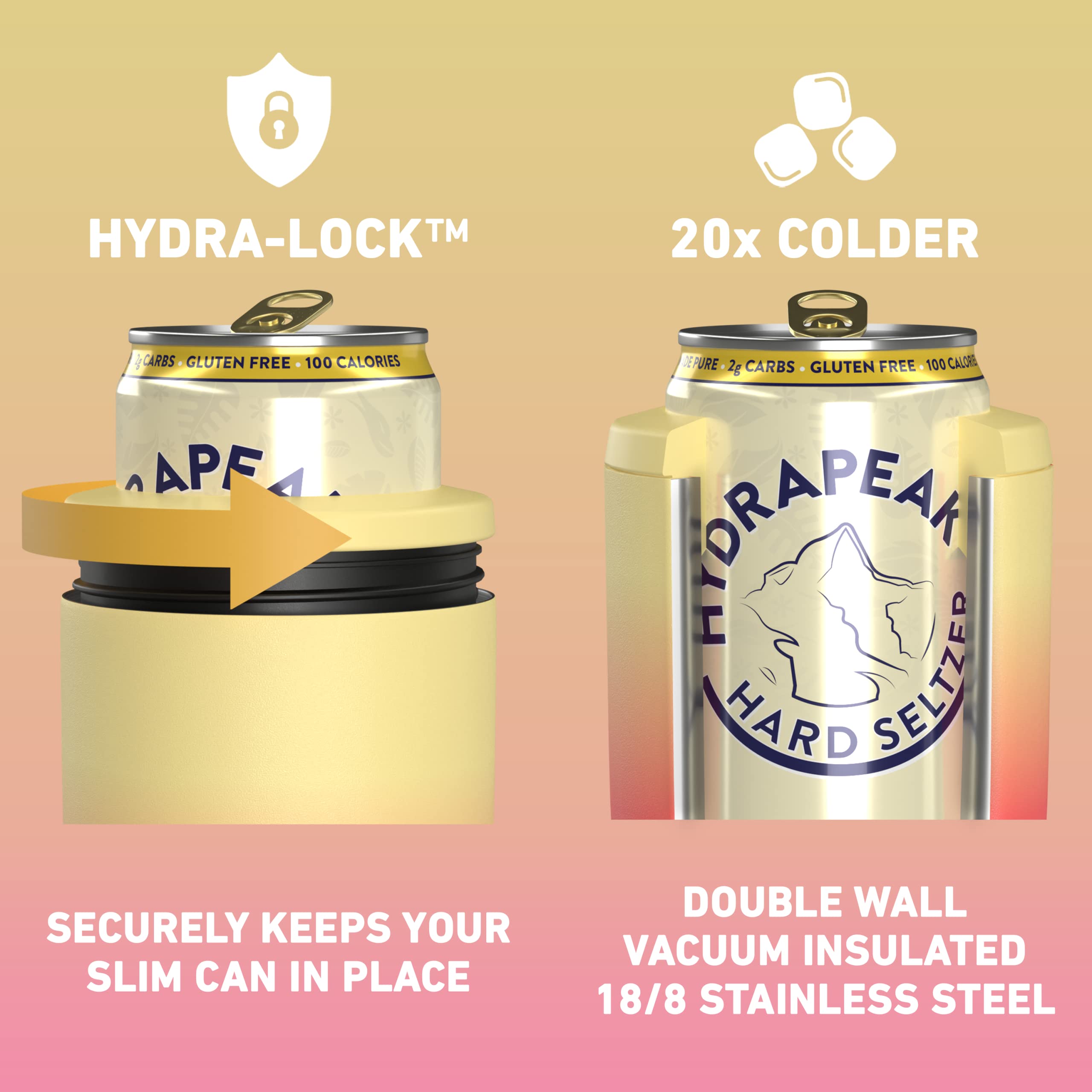 Hydrapeak 4-in-1 Insulated Can Cooler - Tequila Sunrise, Fits 12 oz Slim & Standard Cans, Beer Bottles